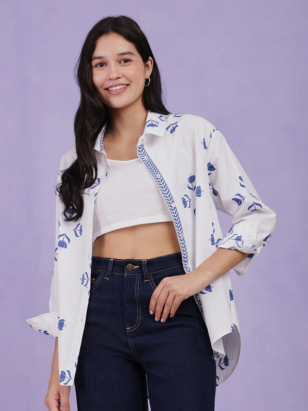 

Pink Fort Embellished Cotton Crop Top, White