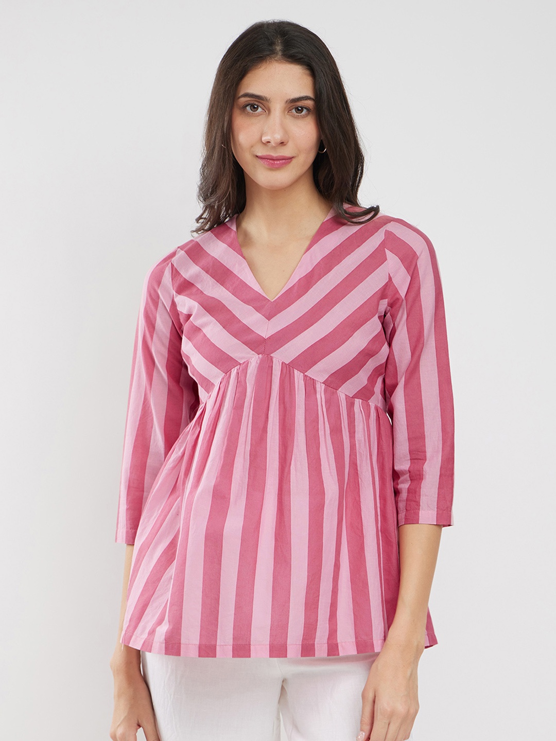 

Pink Fort Striped Cotton Longline Top