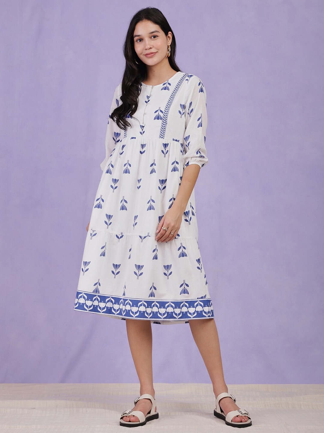 

Pink Fort Floral Printed A-Line Dress, White