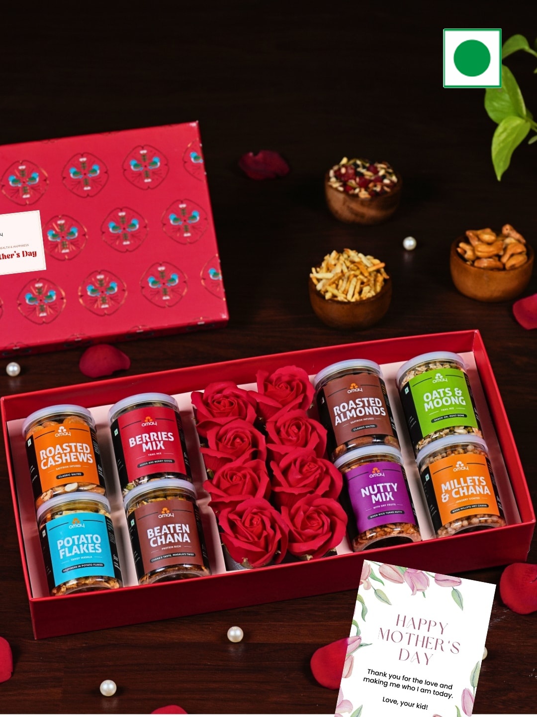 

Omay Foods Set Of 9 Nourishing Serenity Mother's Day Gift Box, Red