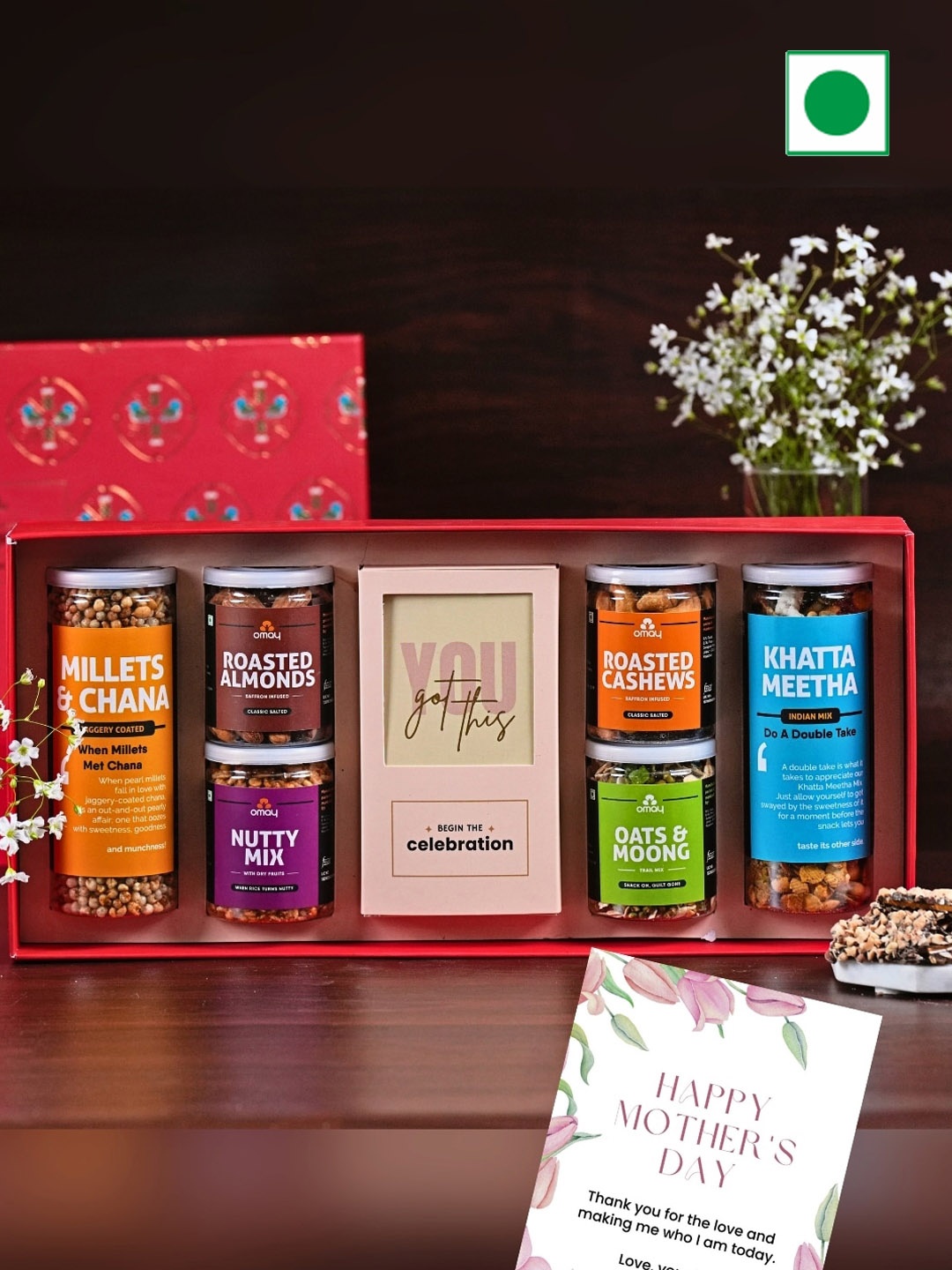 

Omay Foods Set Of 8 Blissful Delights Mother's Day Gift Box- 1200Gm, Red