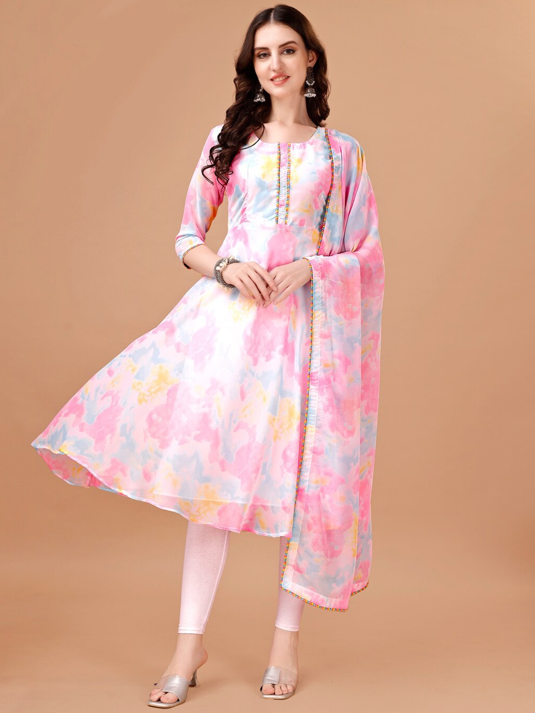 

PMD Fashion Tie & Dye Dyed Georgette Anarkali Kurta With Dupatta, Pink