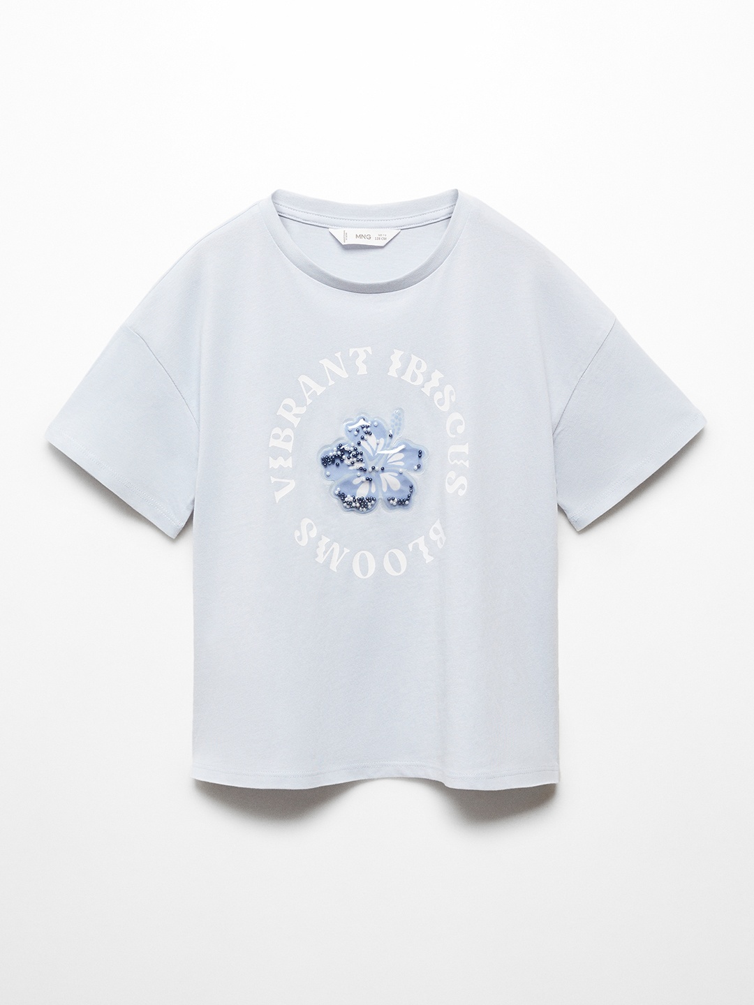 

Mango Kids Girls Typography Printed Pure Cotton T-shirt, Blue