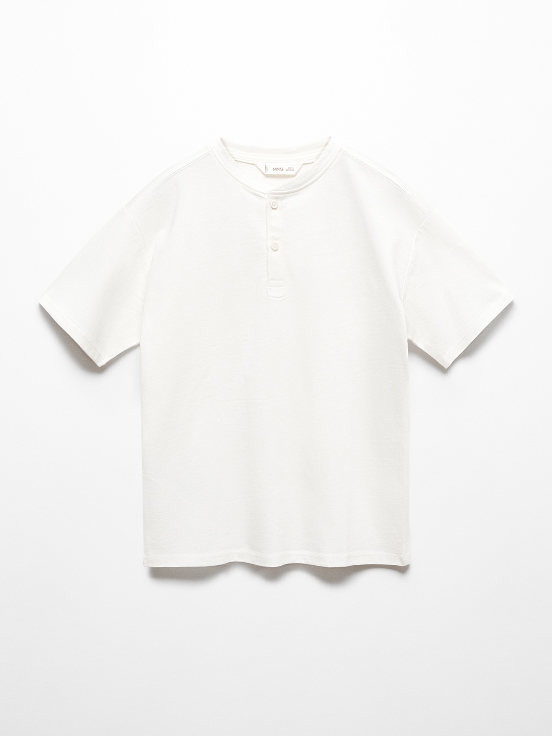 

Mango Kids Boys Henley Neck Pure Cotton T-shirt, Off white