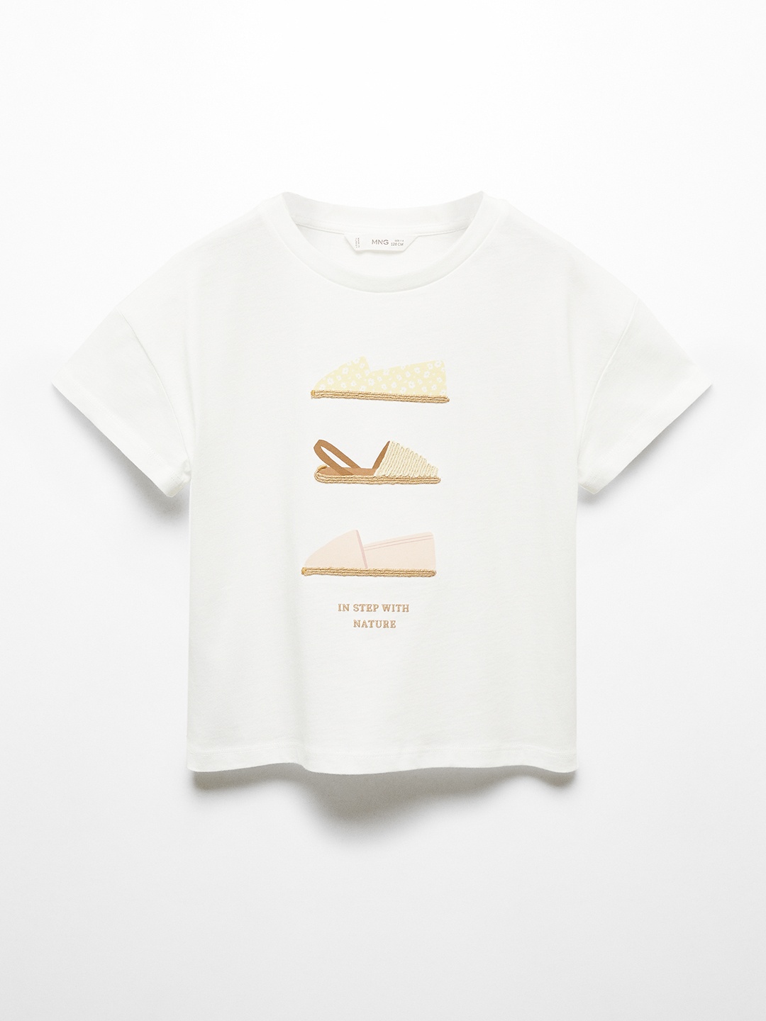

Mango Kids Girls Printed Drop-Shoulder Sleeves Cotton T-shirt, White