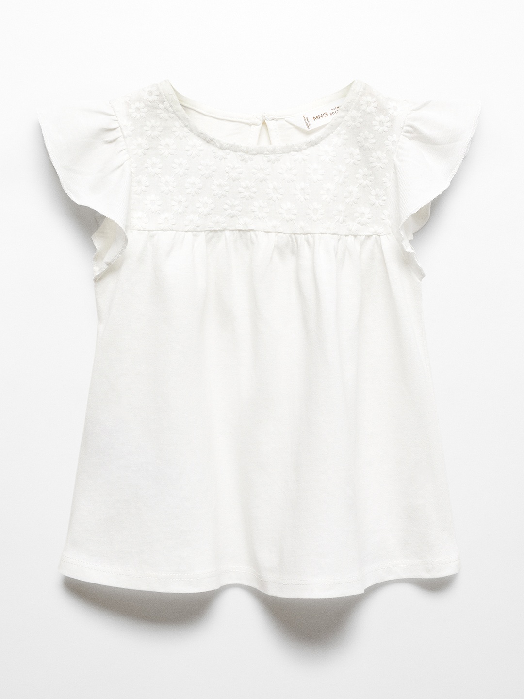 

Mango Kids Girls Floral Embroidered Cotton A-Line Top, White