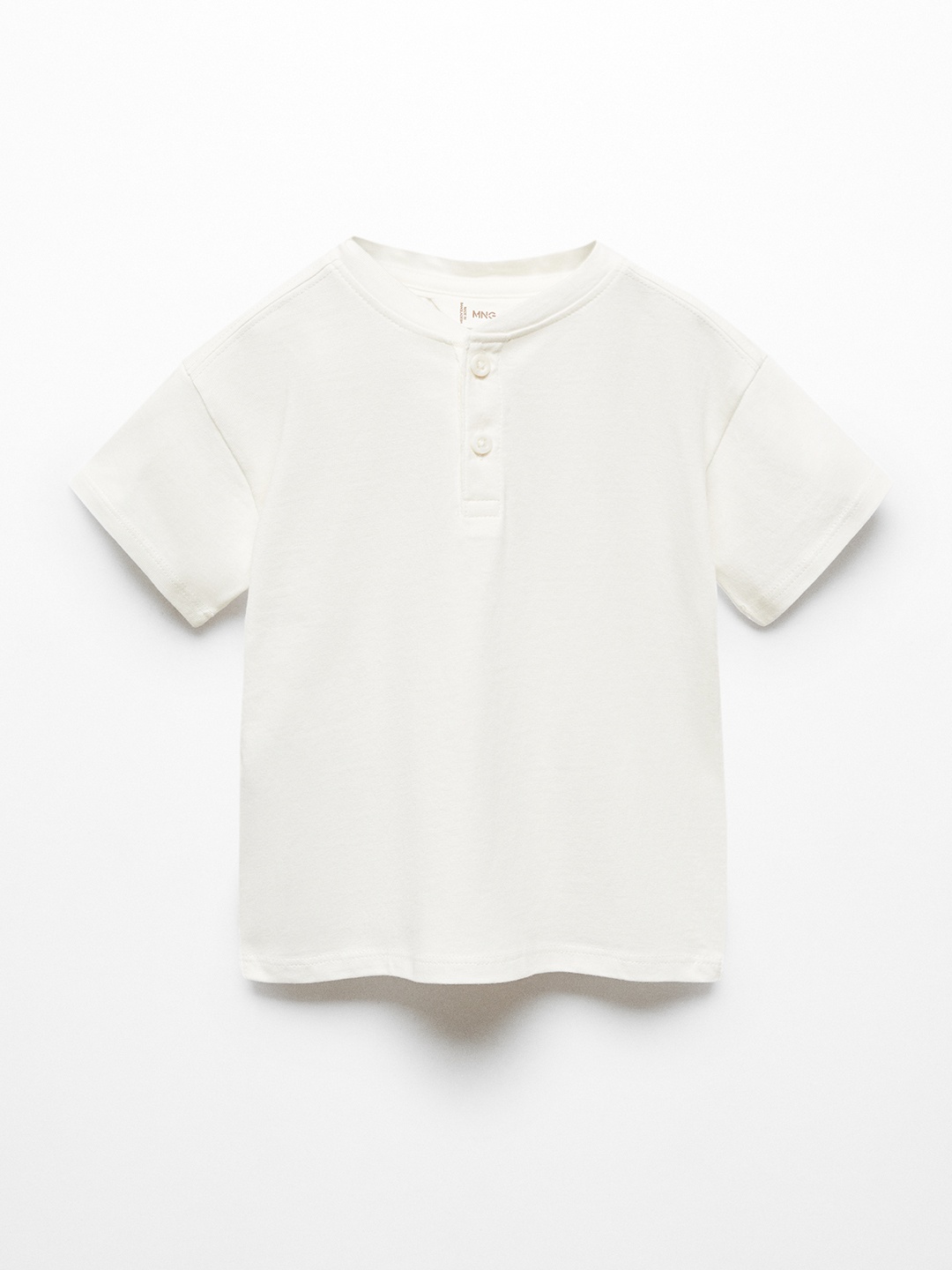 

Mango Kids Boys Henley Neck Pure Cotton T-shirt, Off white