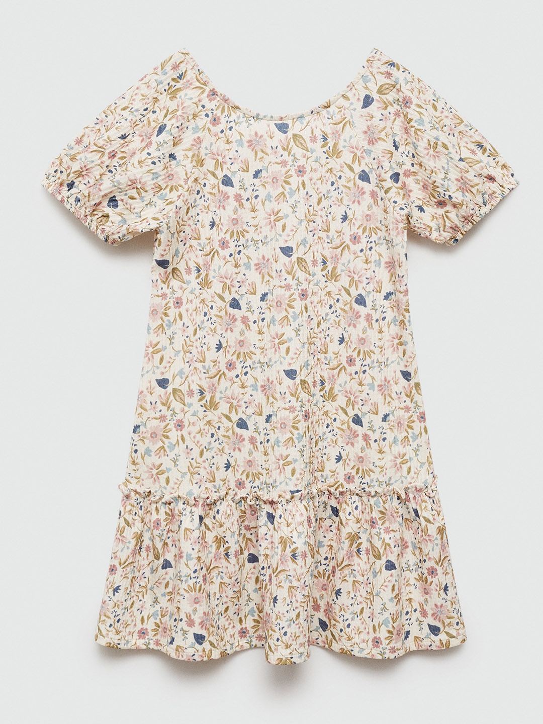 

Mango Kids Floral Print Puff Sleeve A-Line Dress, Cream
