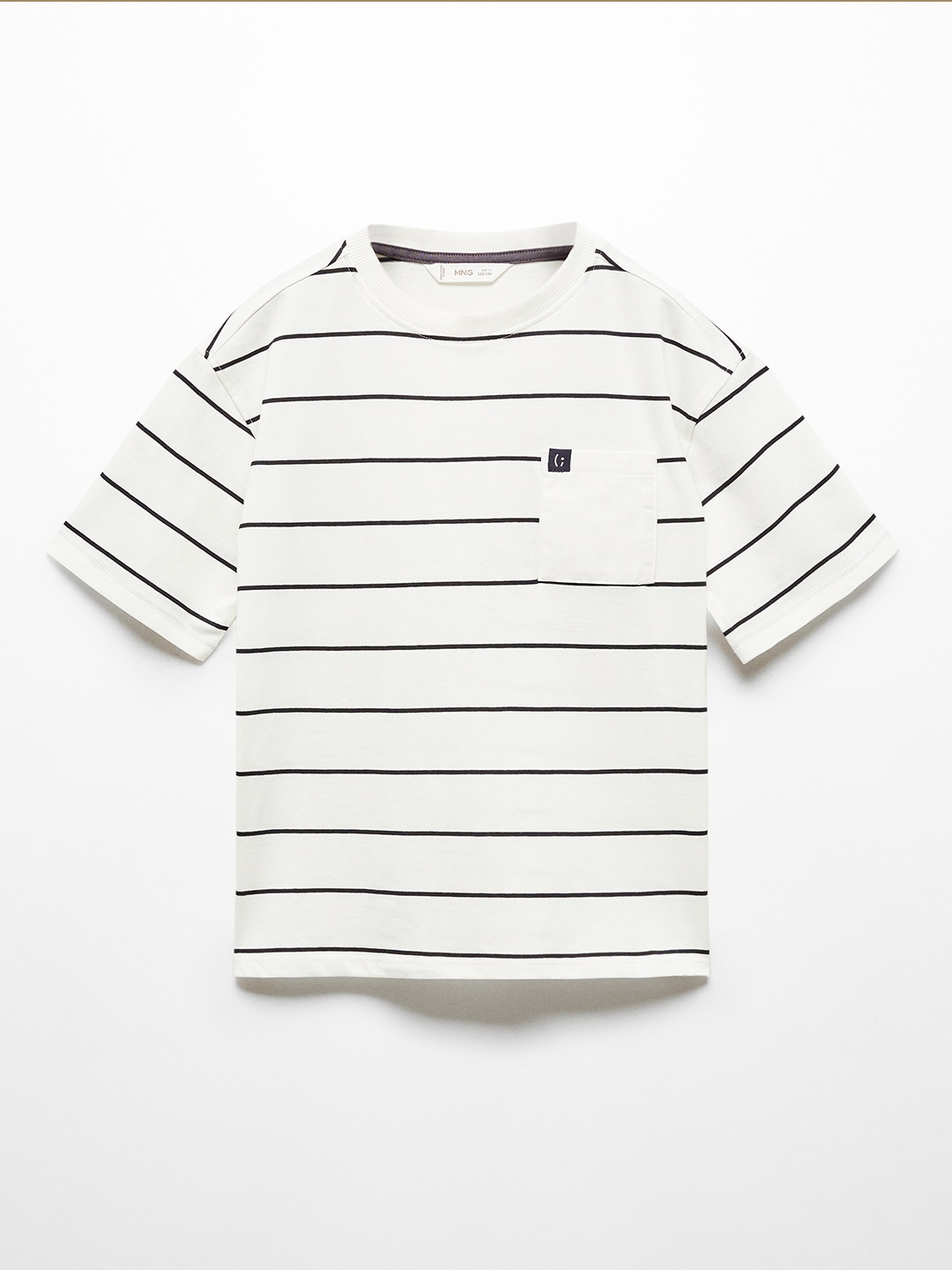 

Mango Kids Boys Striped Pure Cotton T-shirt, White