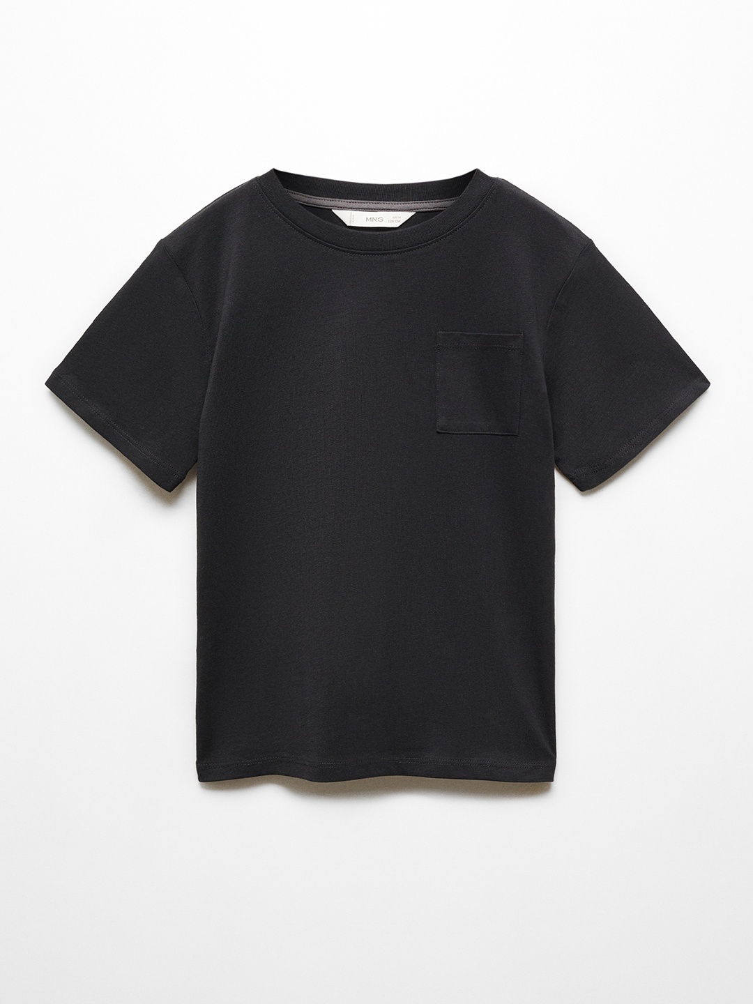 

Mango Kids Boys Drop-Shoulder Sleeves Solid Pure Cotton T-shirt, Black