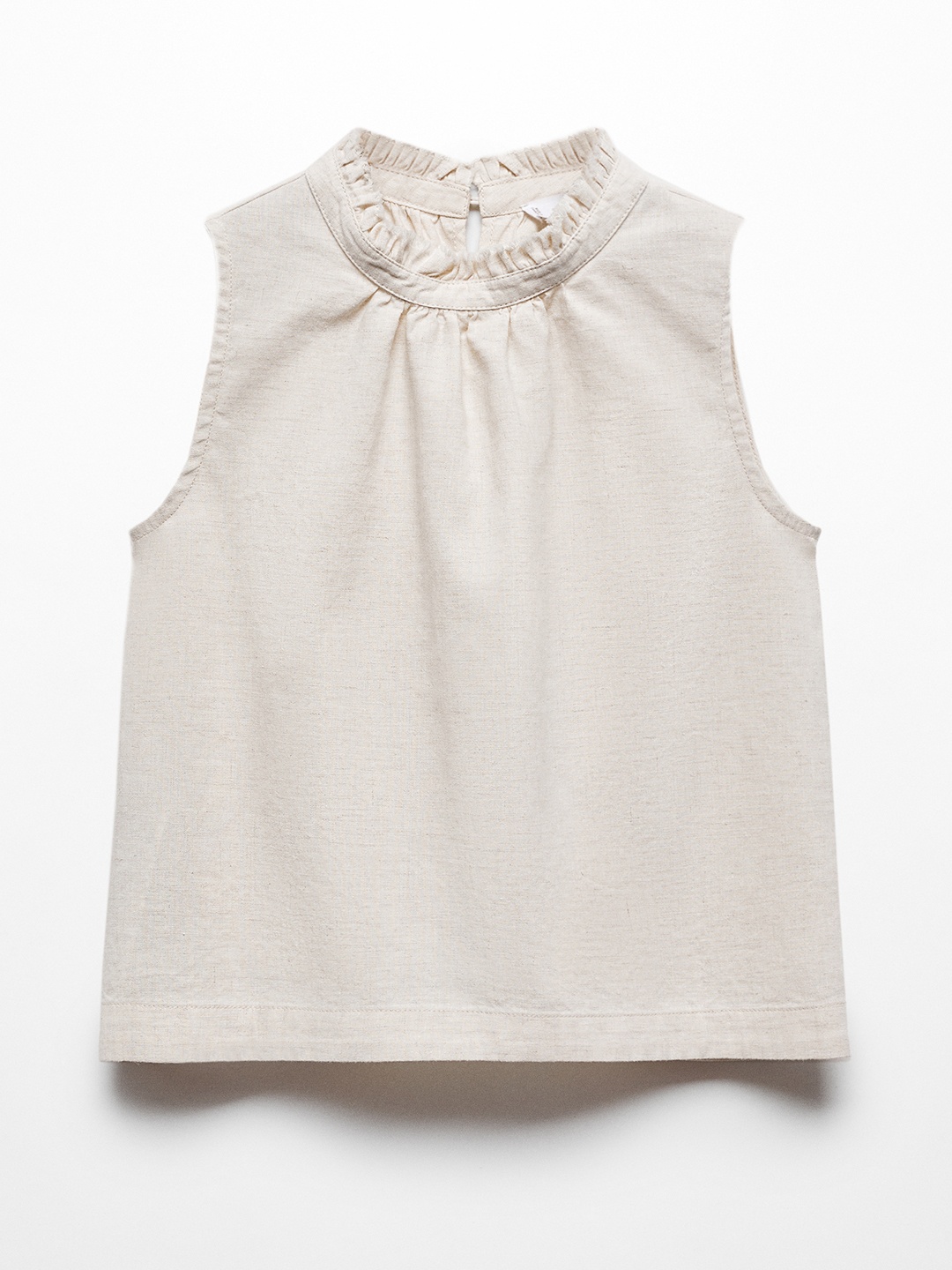 

Mango Kids Girls Solid Linen Cotton Regular Top with Ruffle Detail, Cream