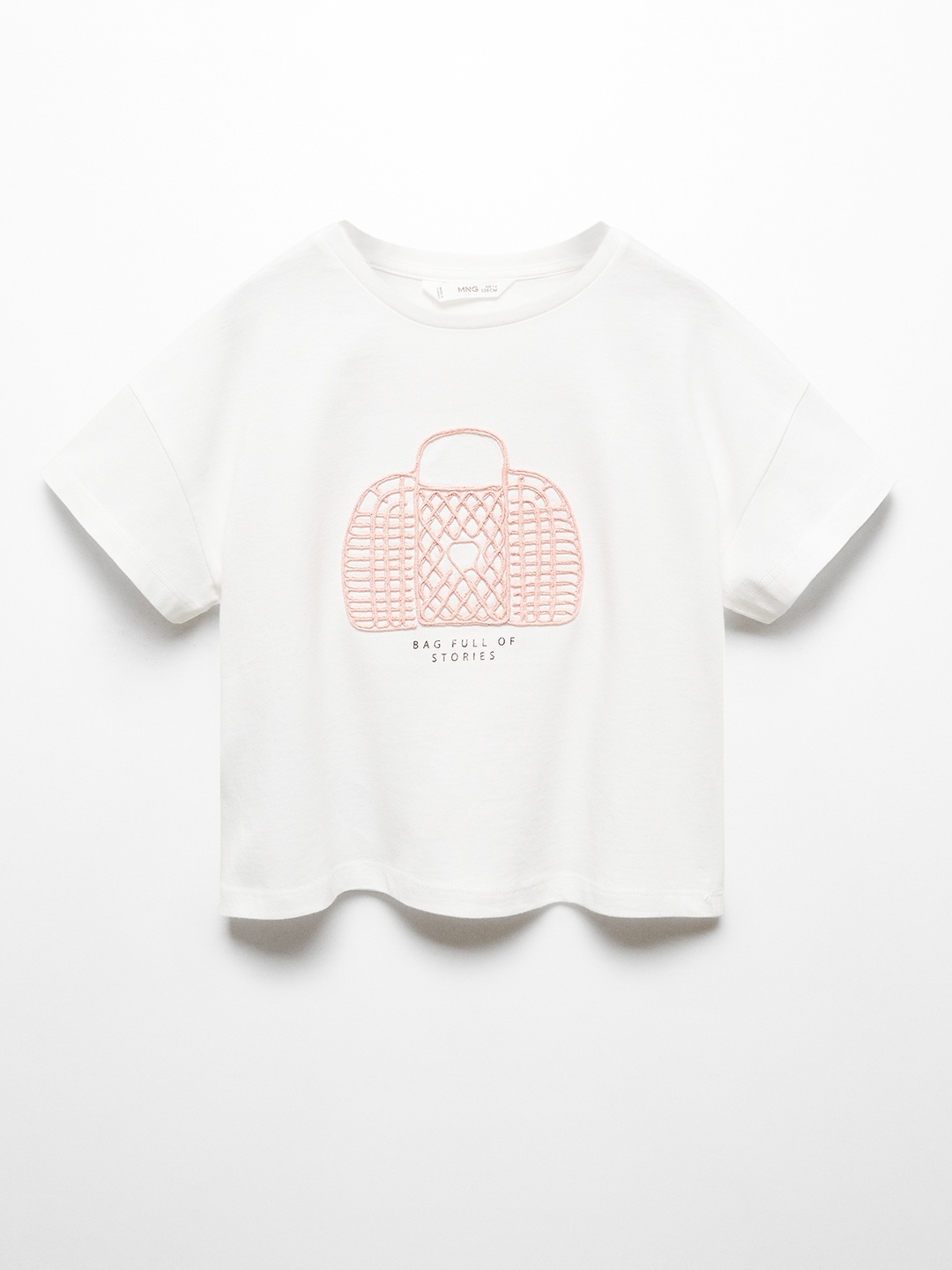 

Mango Kids Girls Drop-Shoulder Sleeves Applique Cotton T-shirt, White