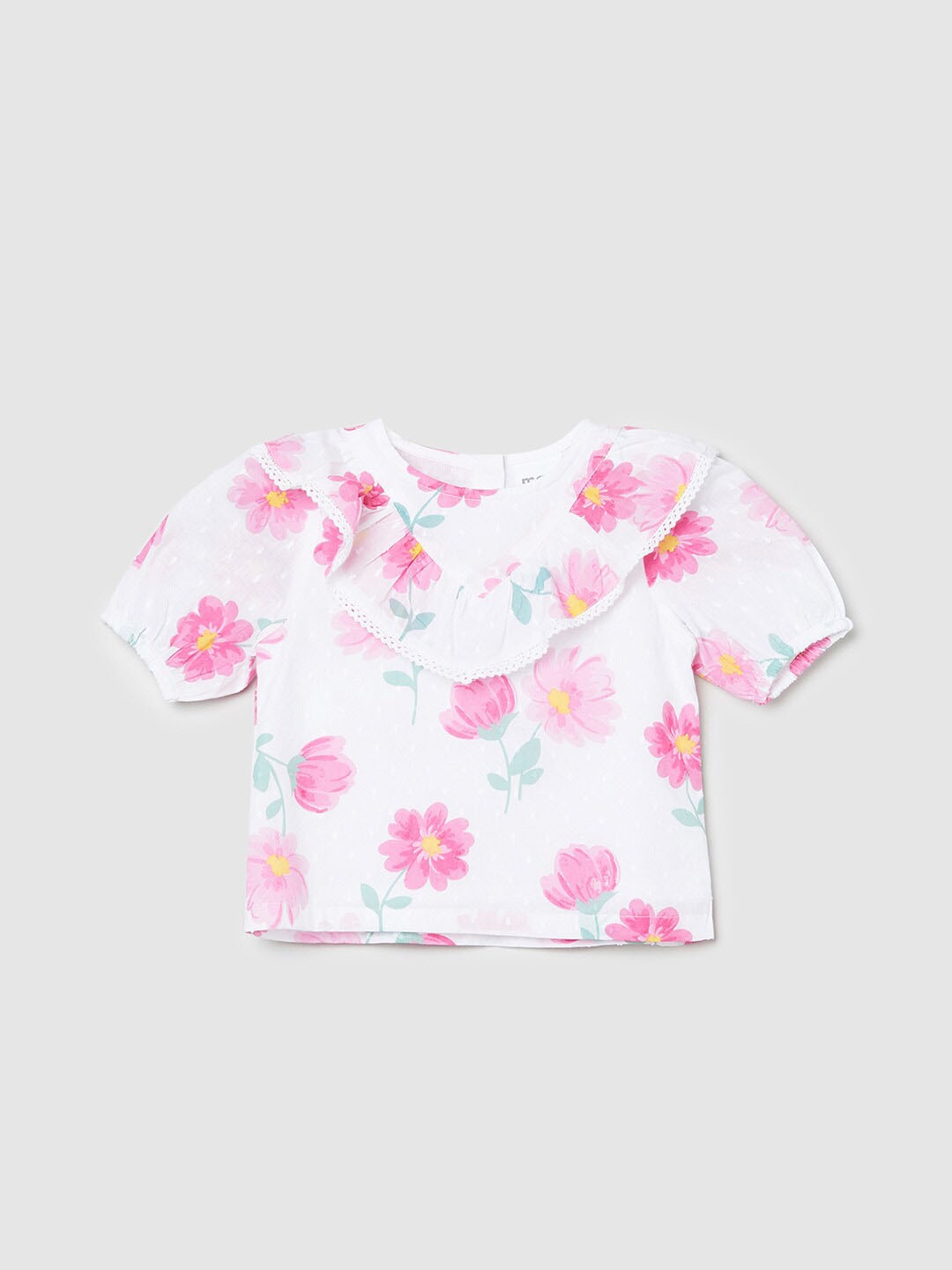 

max Girls Floral Printed Puff Sleeve Cotton Regular Top, Pink