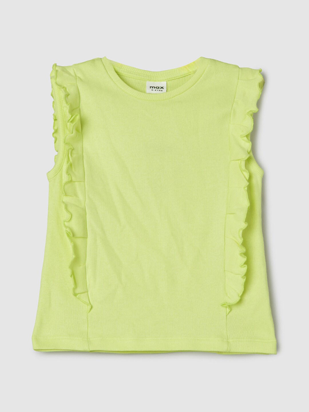 

max Girls Round Neck Sleeveless Ruffled Regular Top, Green