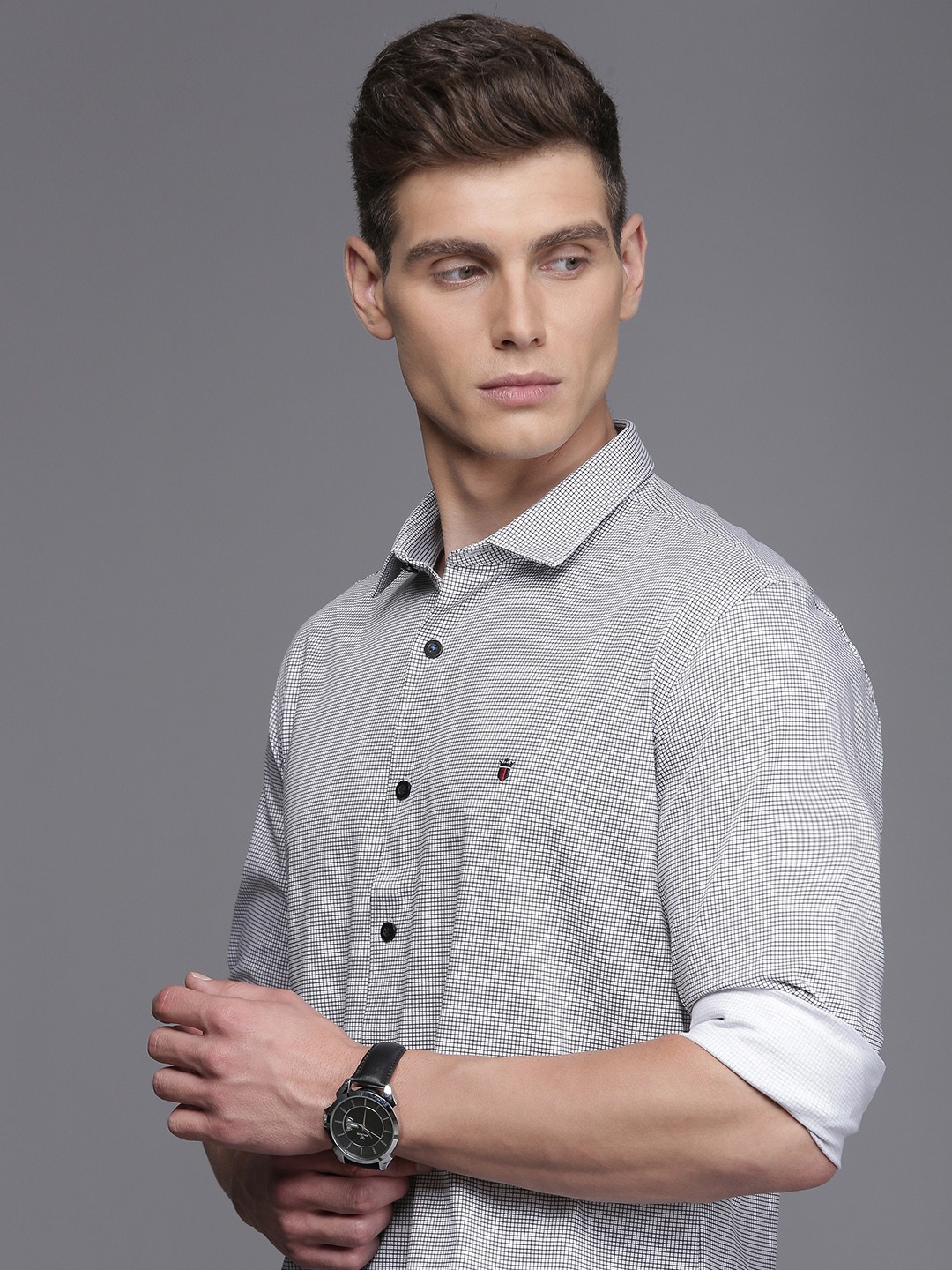 

Louis Philippe Sport Super Slim Fit Windowpane Checks Pure Cotton Shirt, Black
