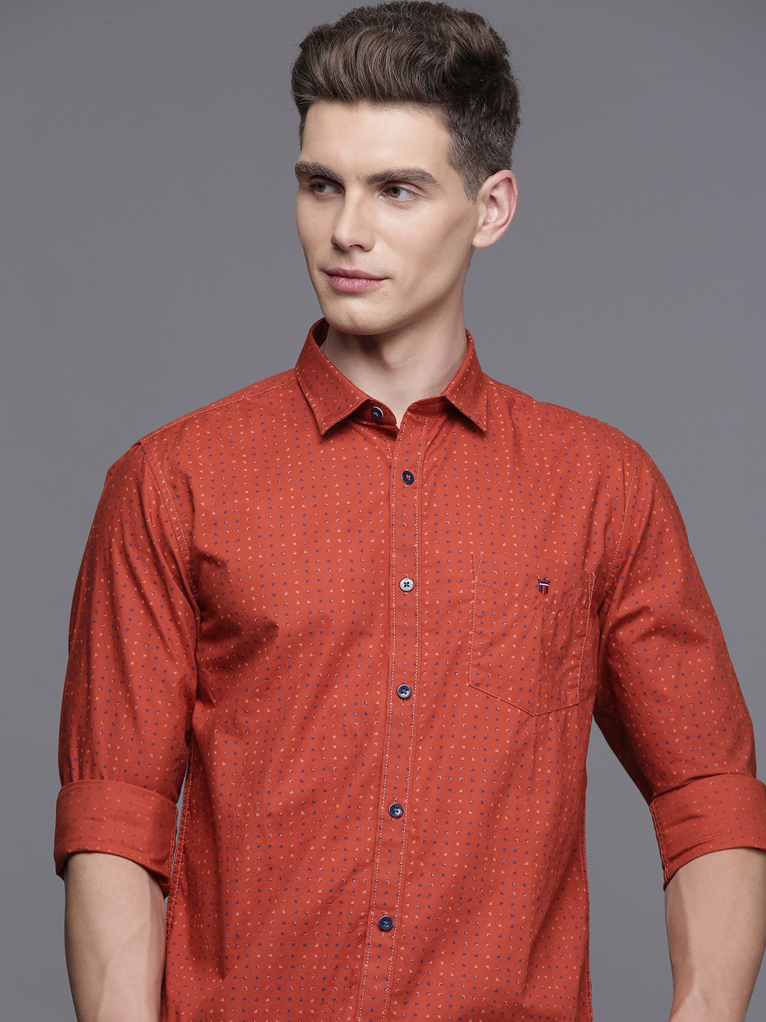 

Louis Philippe Sport Printed Super Slim Fit Opaque Pure Cotton Casual Shirt, Red