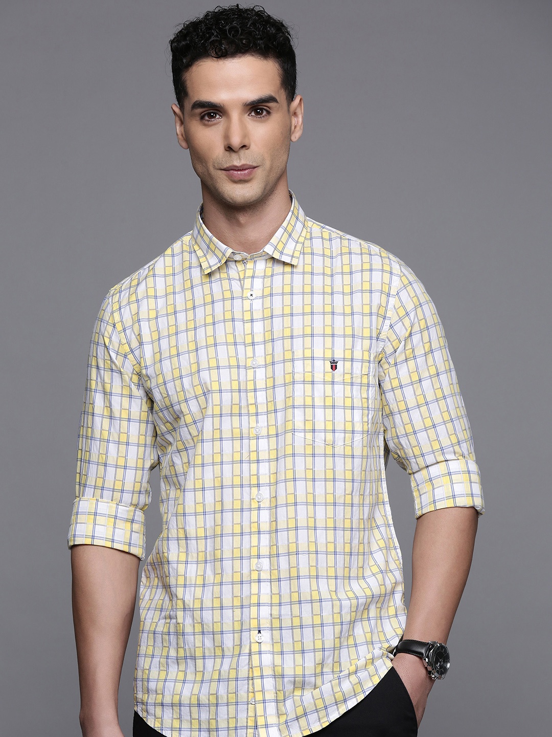 

Louis Philippe Sport Pure Cotton Super Slim Fit Checked Casual Shirt, Yellow