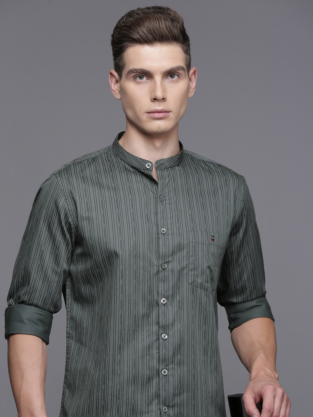 

Louis Philippe Sport Pure Cotton Super Slim Fit Striped Casual Shirt, Grey