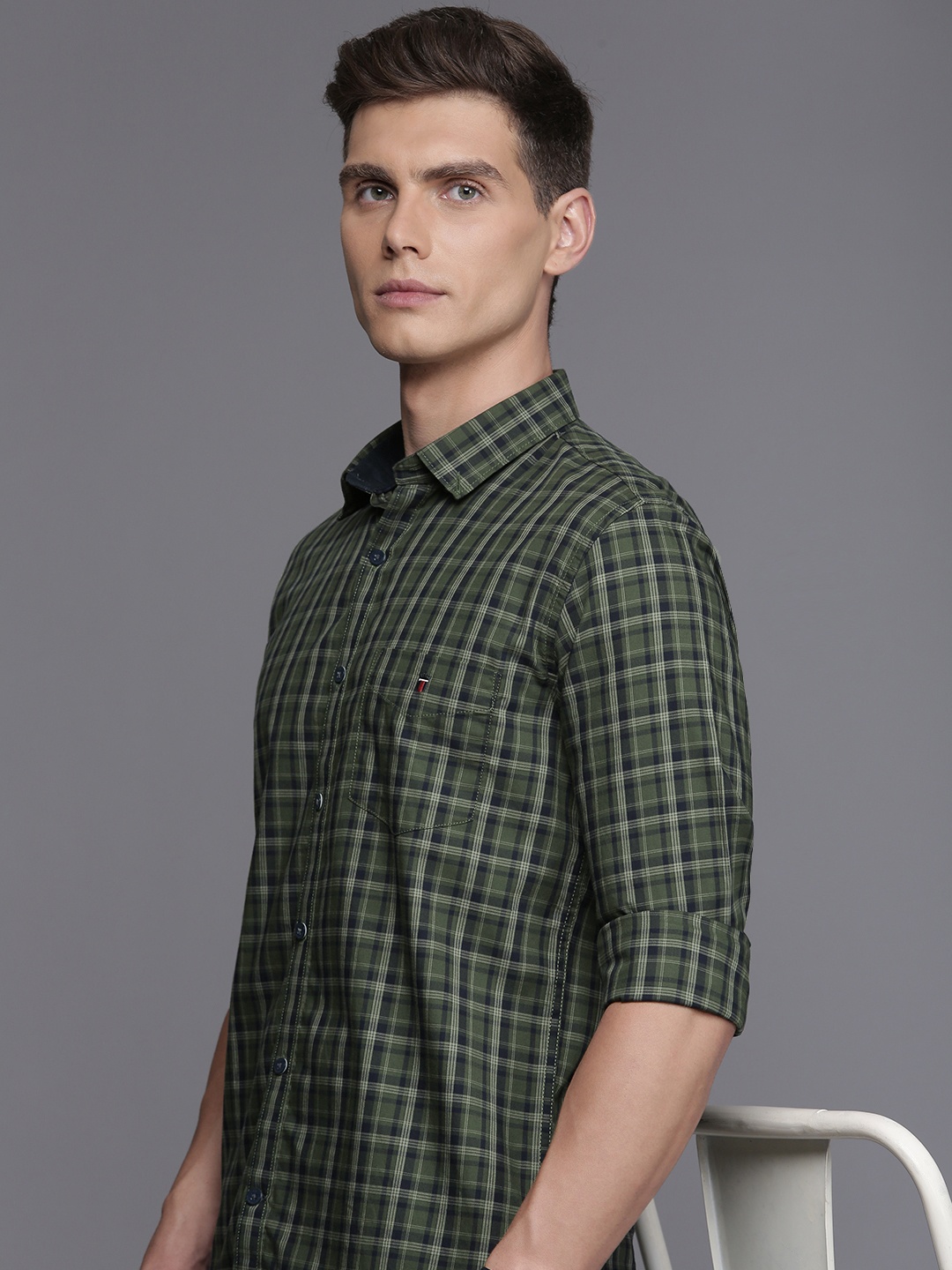 

Louis Philippe Sport Super Slim Fit Checked Casual Shirt, Green