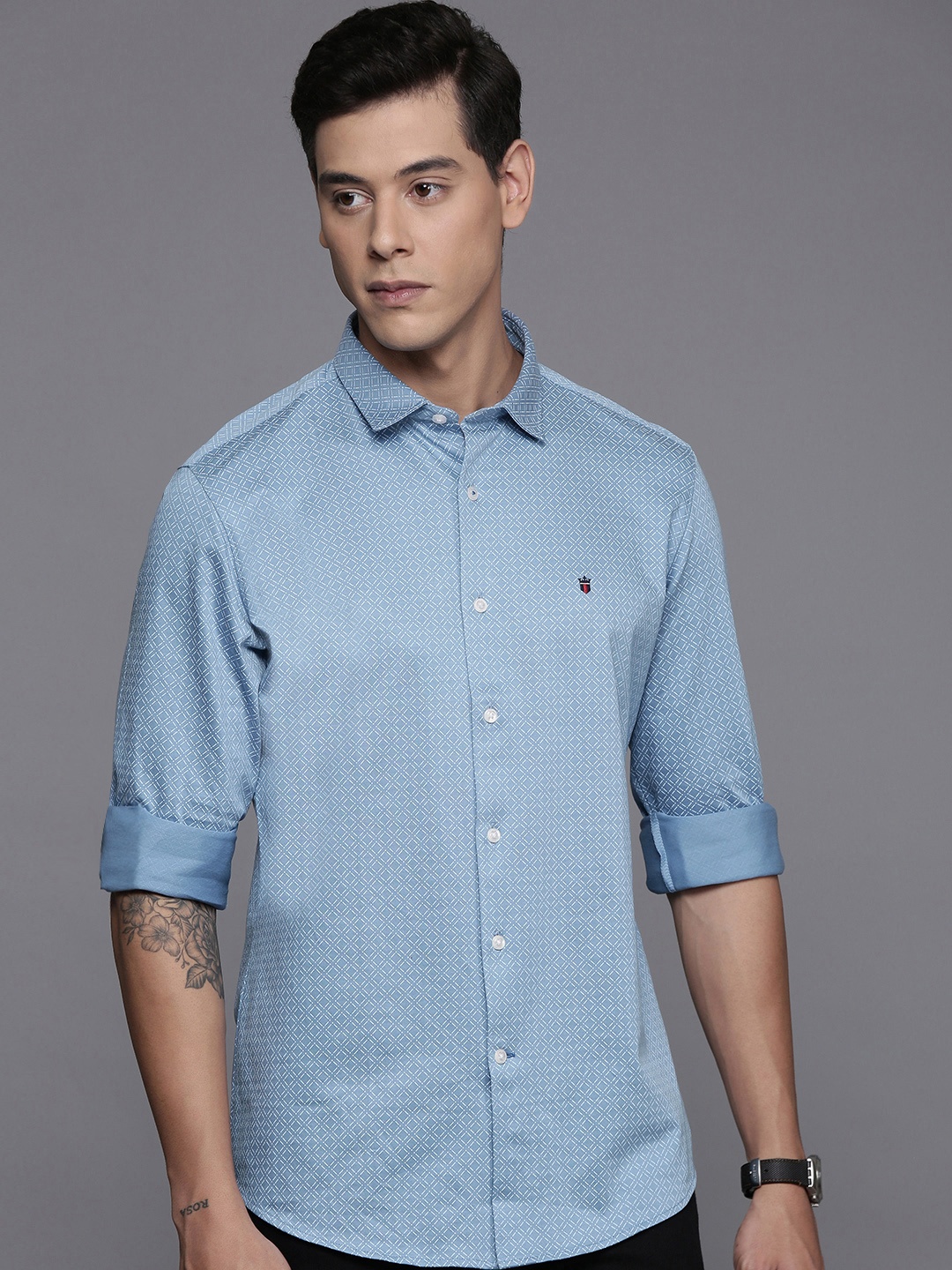 

Louis Philippe Sport Cotton Super Slim Fit Opaque Printed Casual Shirt, Blue
