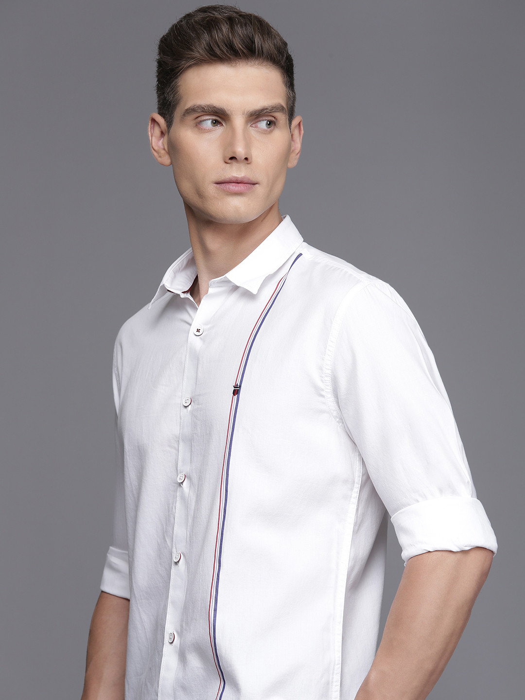 

Louis Philippe Sport Stripe Detailed Super Slim Fit Pure Cotton Shirt, White
