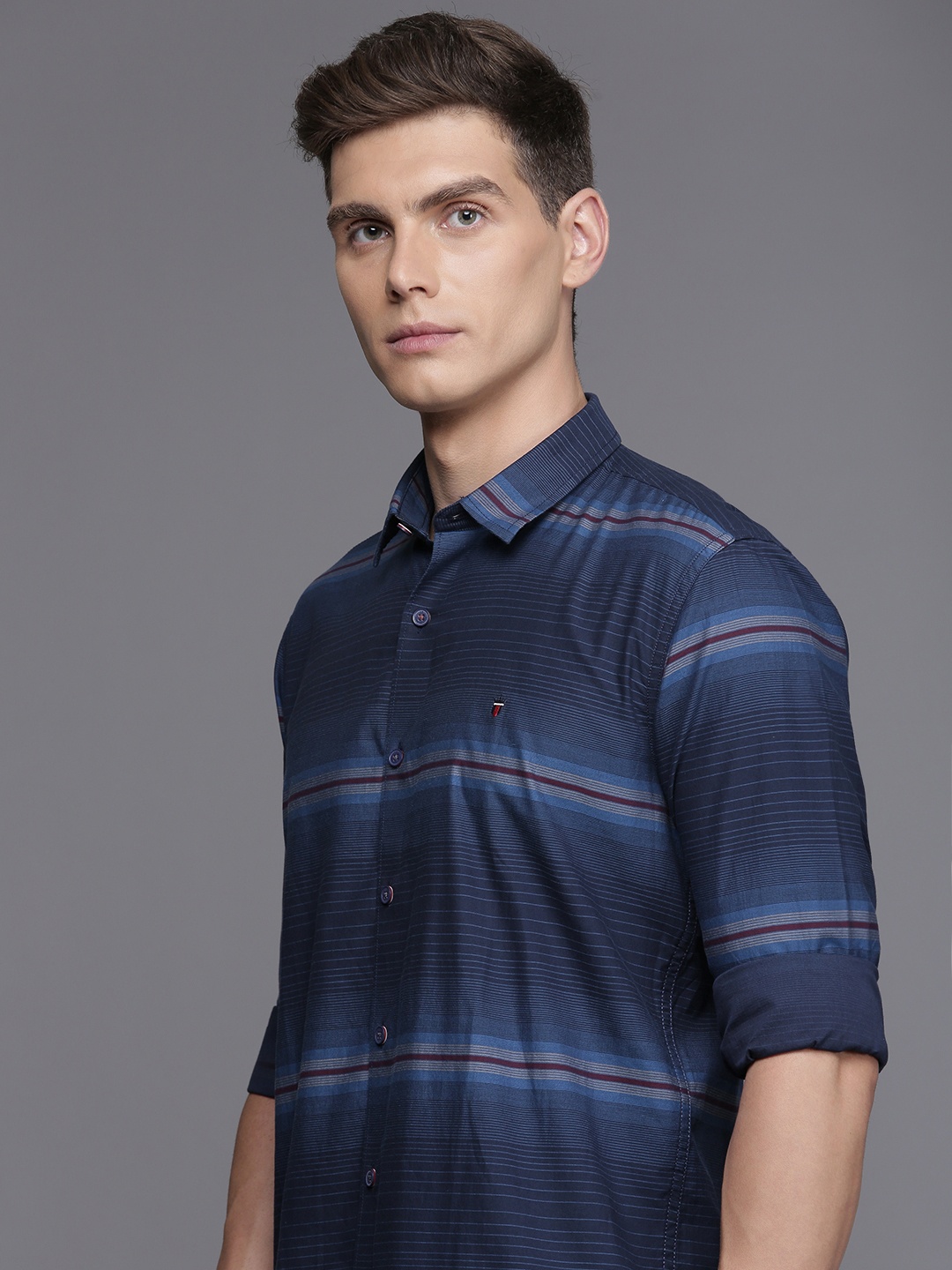 

Louis Philippe Sport Super Slim Fit Striped Casual Shirt, Navy blue