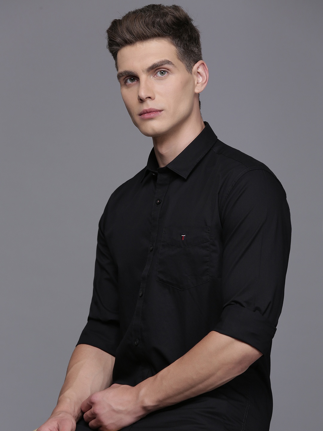 

Louis Philippe Sport Pure Cotton Super Slim Fit Casual Shirt, Black