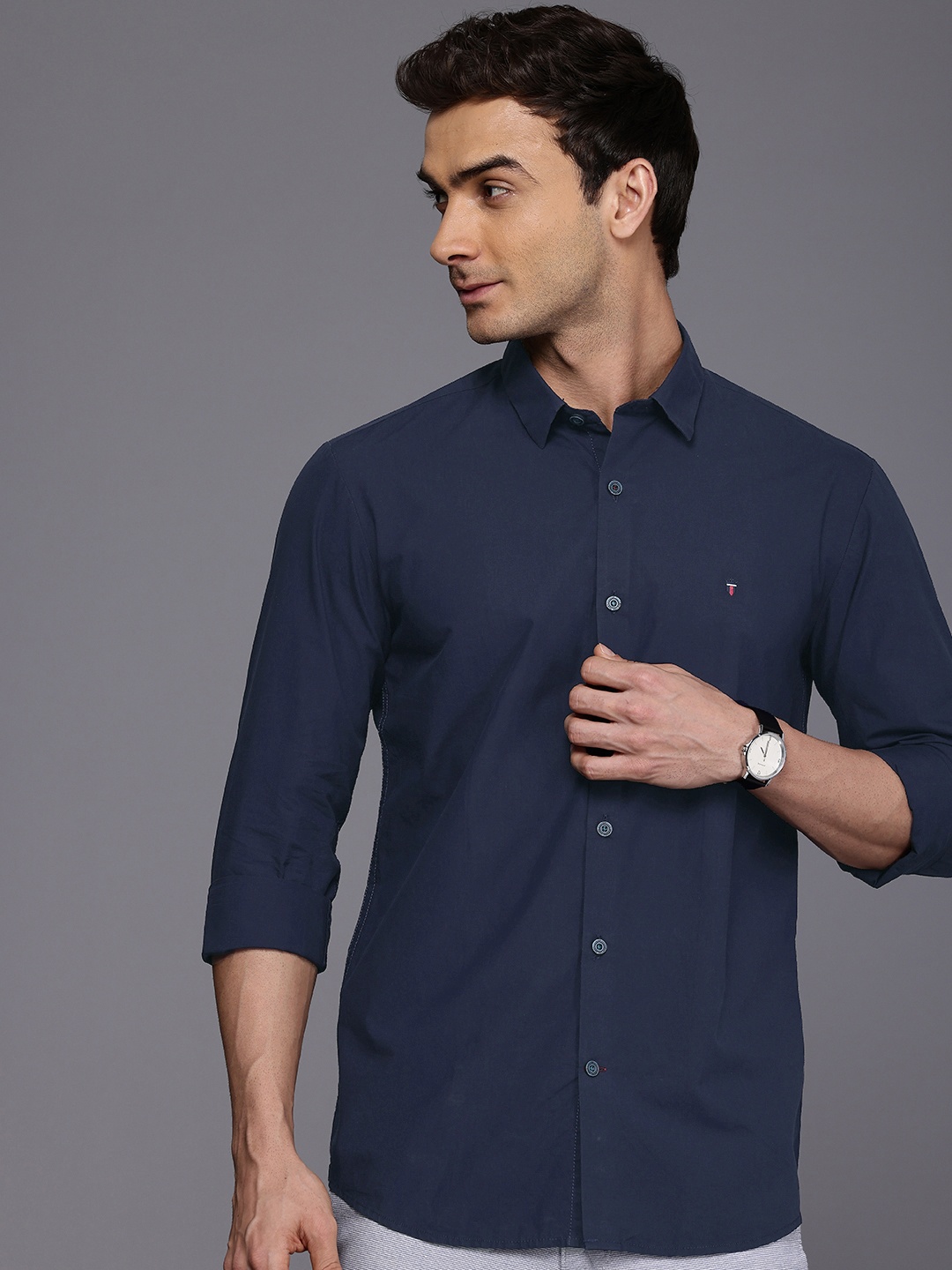 

Louis Philippe Sport Pure Cotton Super Slim Fit Opaque Casual Shirt, Navy blue