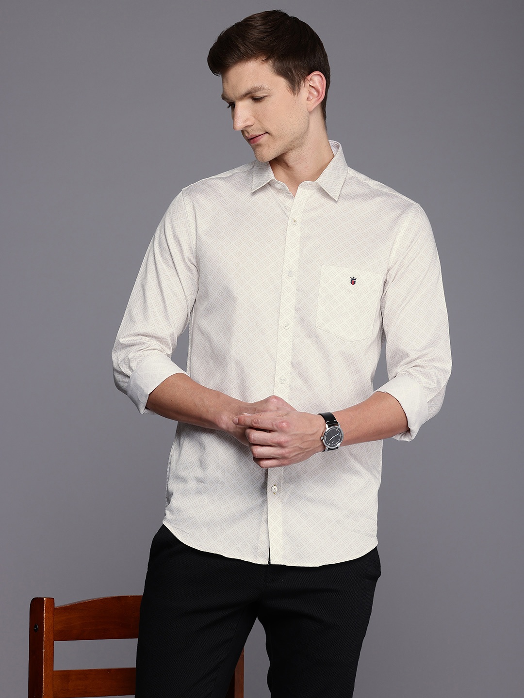 

Louis Philippe Sport Pure Cotton Super Slim Fit Opaque Printed Casual Shirt, White