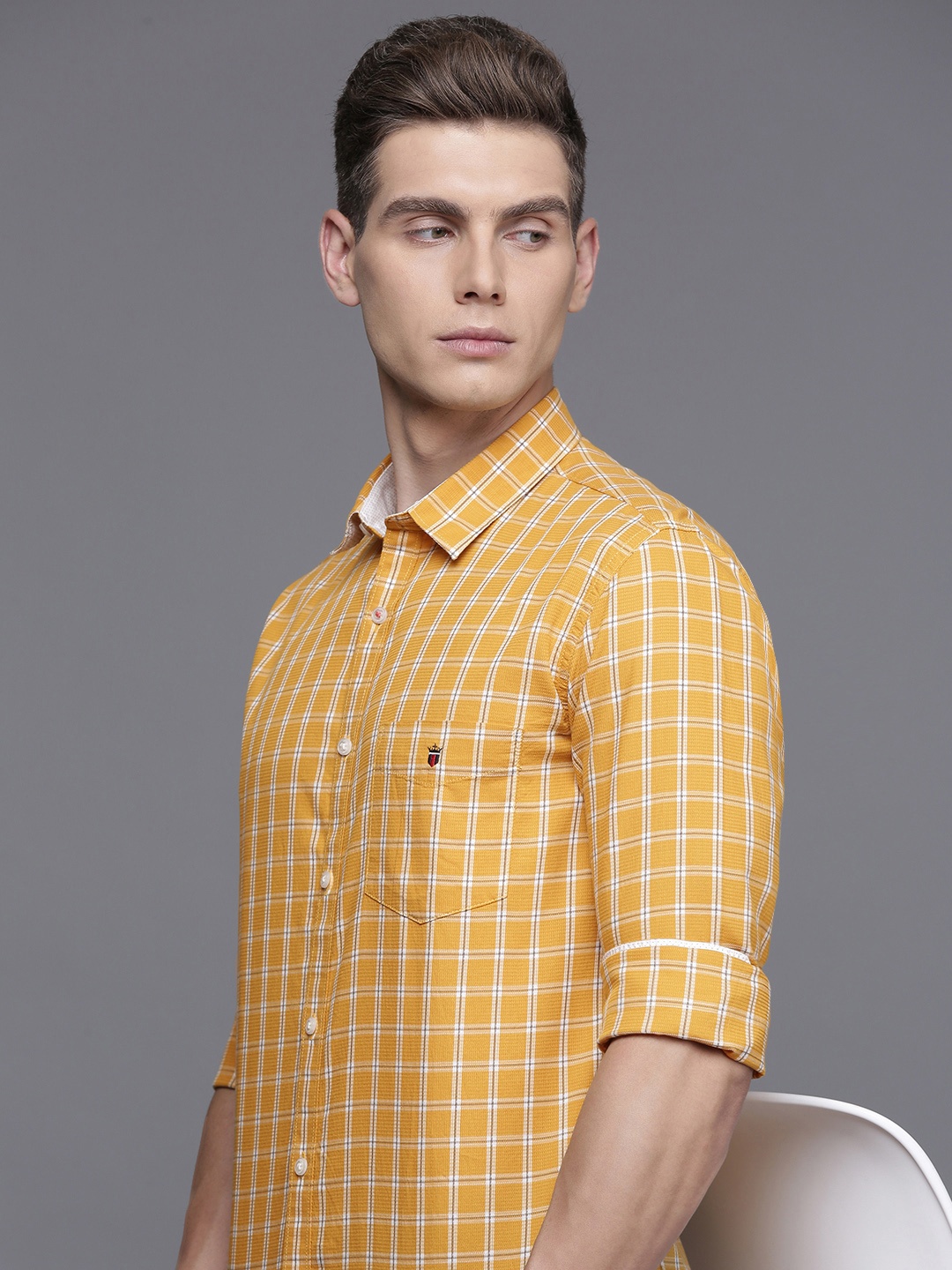 

Louis Philippe Sport Pure Cotton Super Slim Fit Opaque Checked Casual Shirt, Yellow