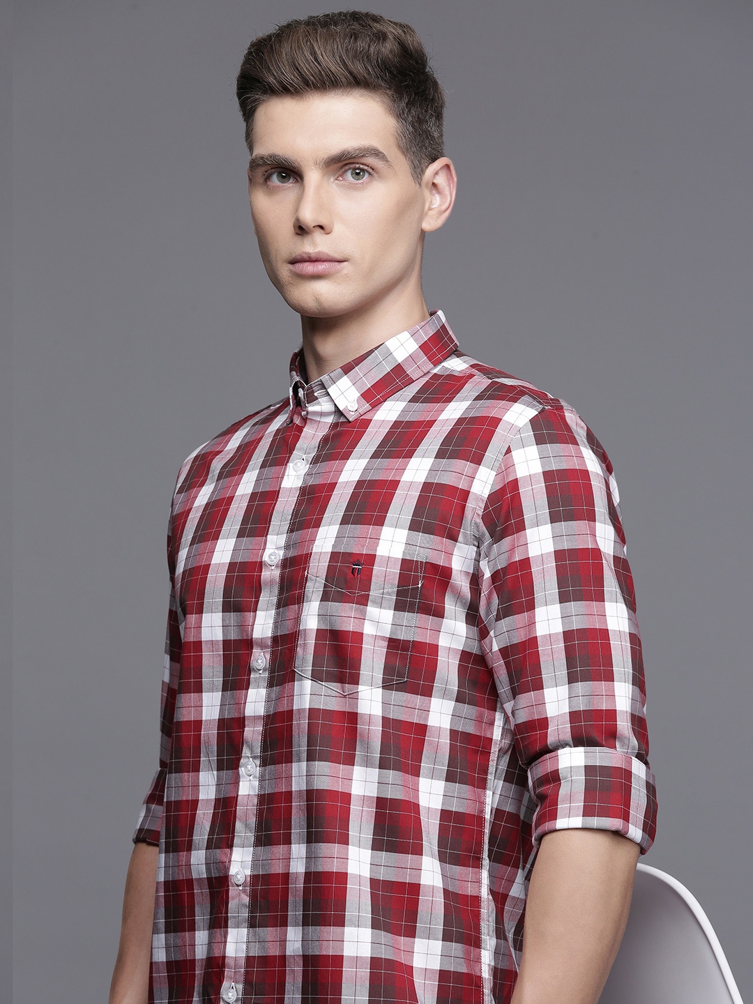 

Louis Philippe Sport Pure Cotton Super Slim Fit Opaque Checked Casual Shirt, Red