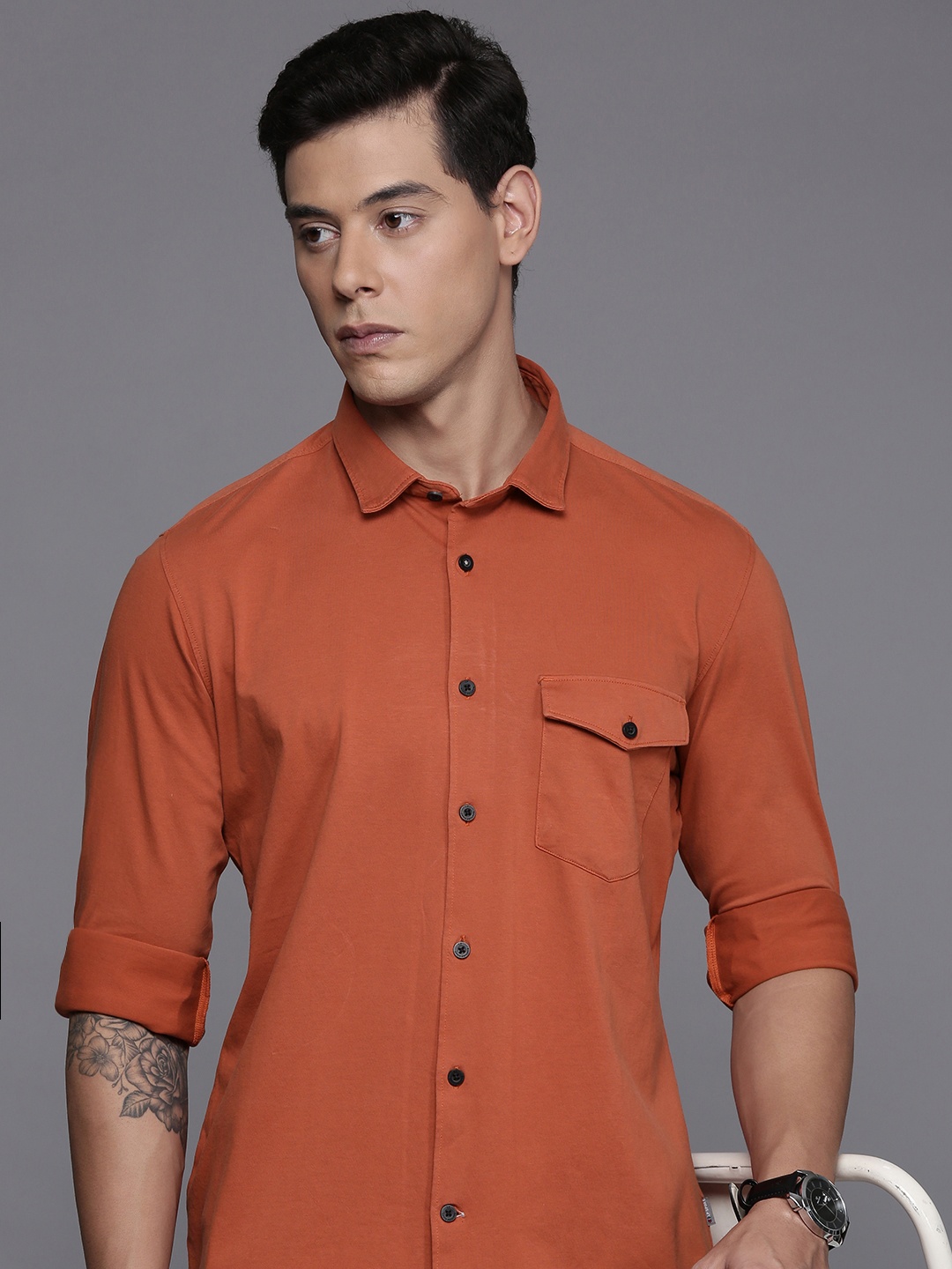 

Louis Philippe Sport Men Super Slim Fit Pure Cotton Casual Shirt, Rust