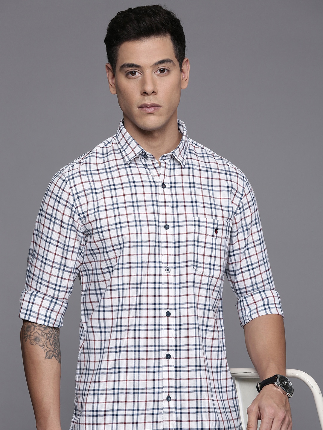 

Louis Philippe Sport Checked Pure Cotton Shirt, White