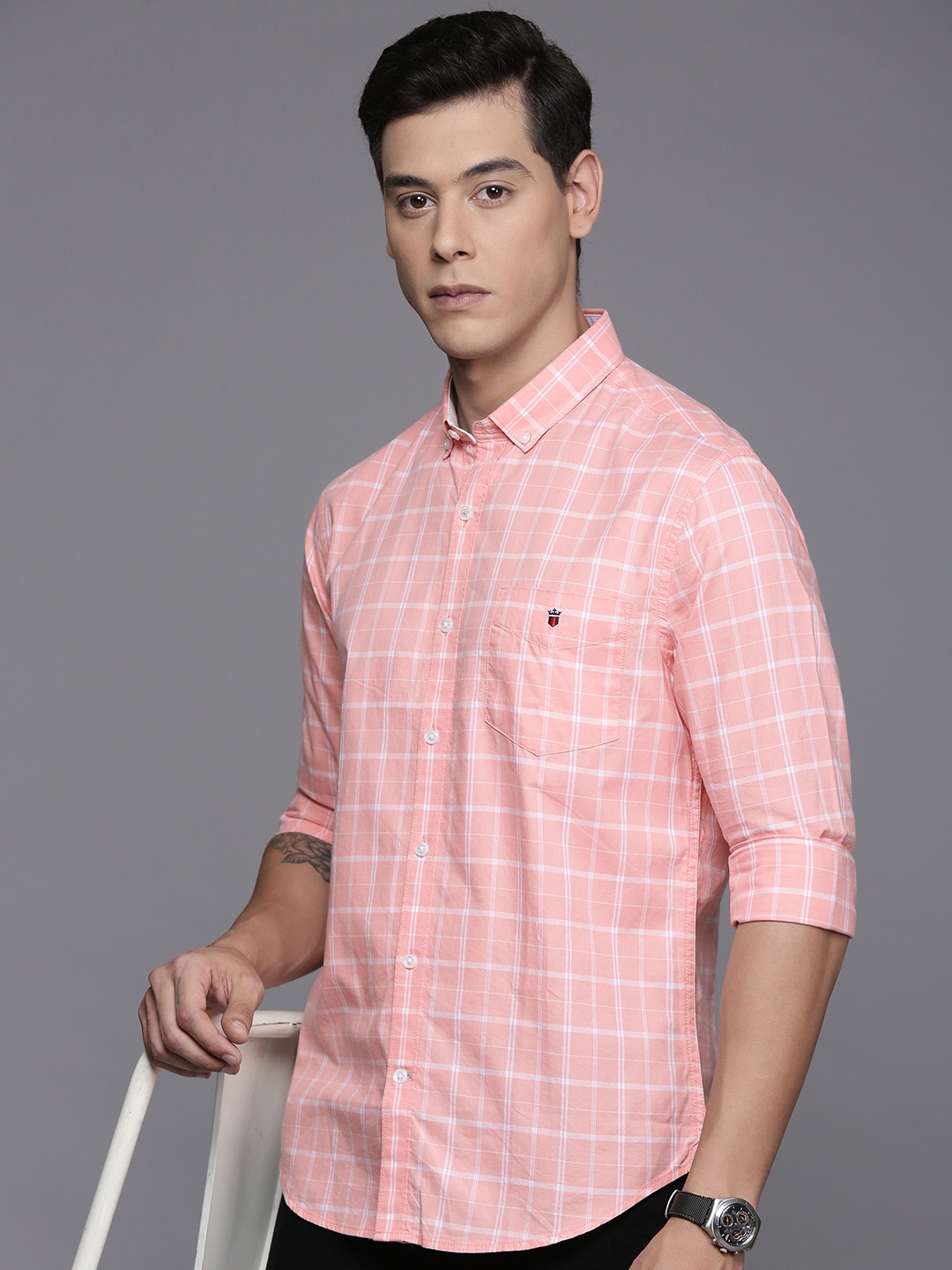 

Louis Philippe Sport Smart Fit Striped Pure Cotton Shirt, Pink