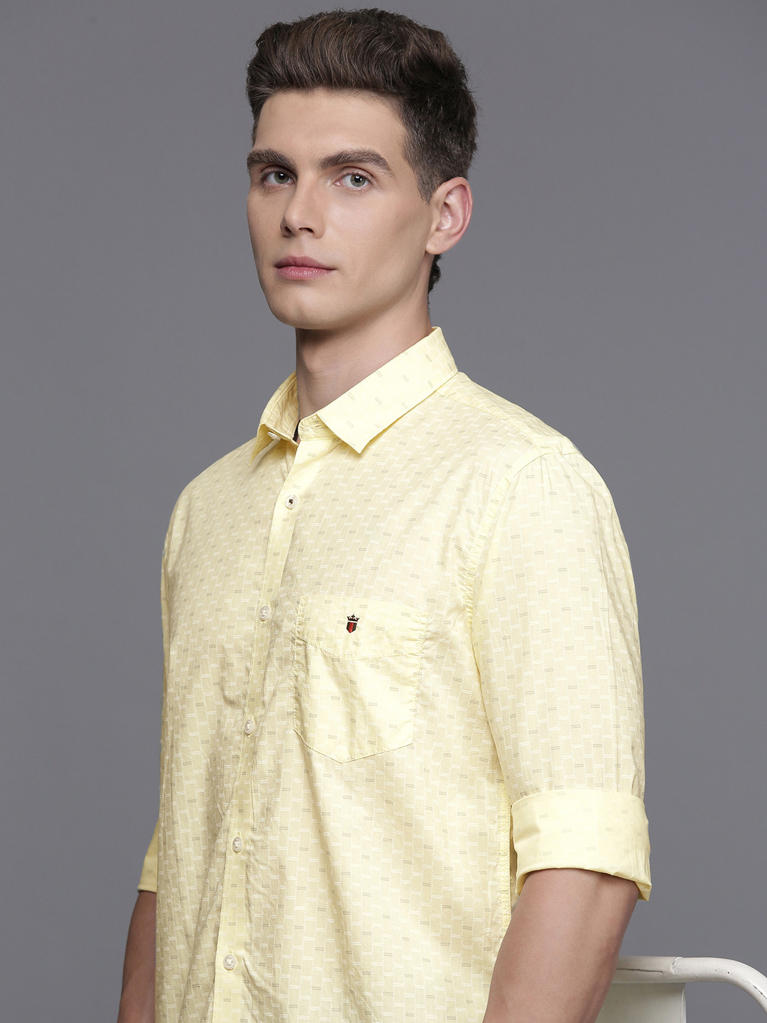 

Louis Philippe Sport Pure Cotton Super Slim Fit Geometric Printed Casual Shirt, Yellow