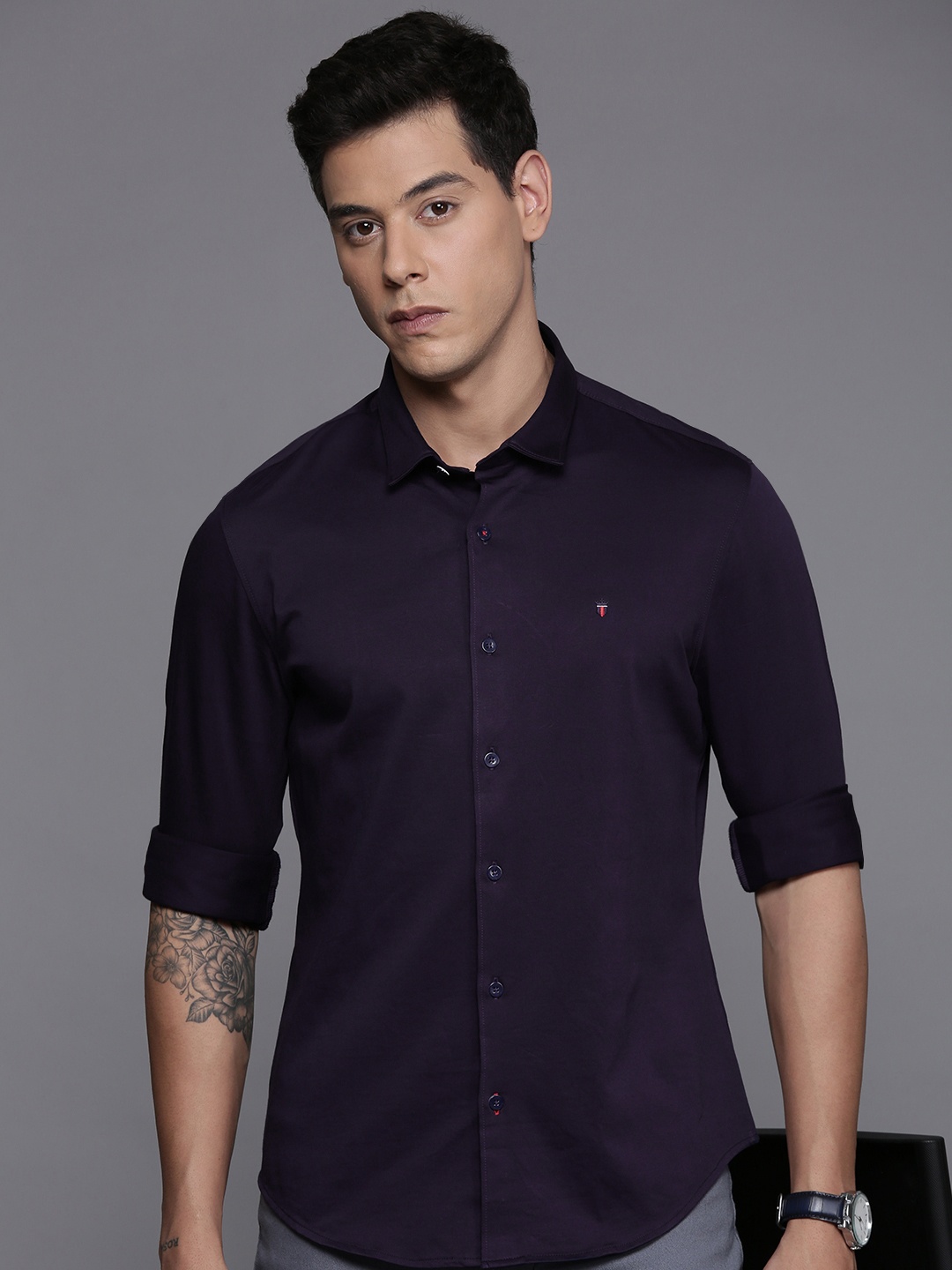 

Louis Philippe Sport Men Smart Slim Fit Pure Cotton Casual Shirt, Navy blue