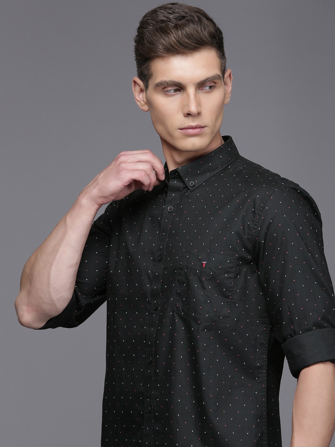 

Louis Philippe Sport Super Slim Fit Ditsy Conversational Printed Pure Cotton Shirt, Black