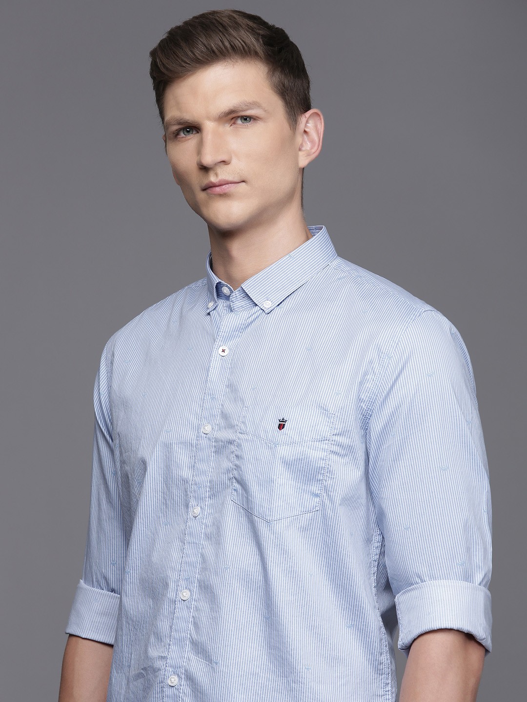 

Louis Philippe Sport Super Slim Fit Striped Pure Cotton Shirt, White