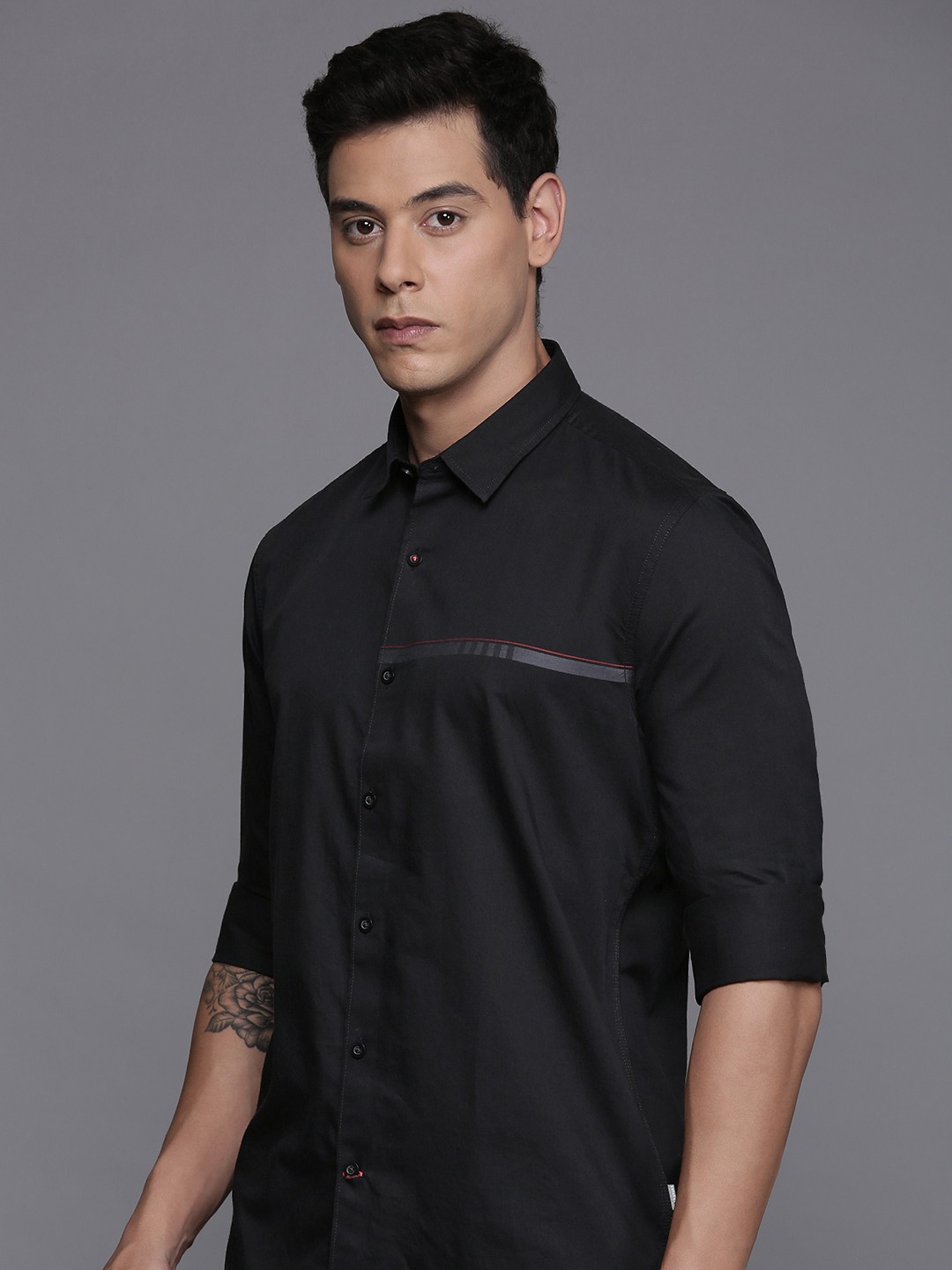 

Louis Philippe Sport Pure Cotton Super Slim Fit Opaque Casual Shirt, Black