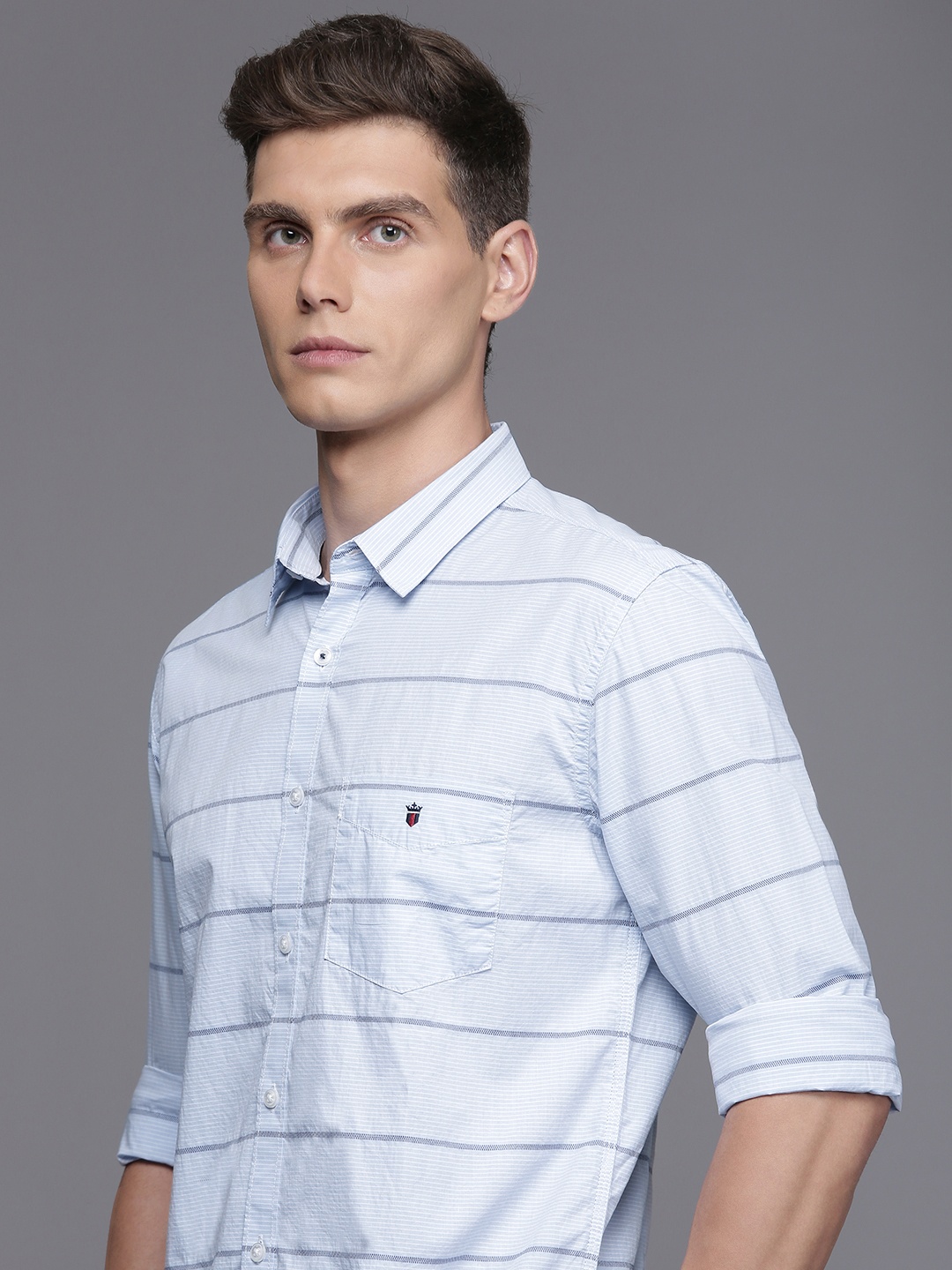 

Louis Philippe Sport Striped Super Slim Fit Pure Cotton Shirt, Blue