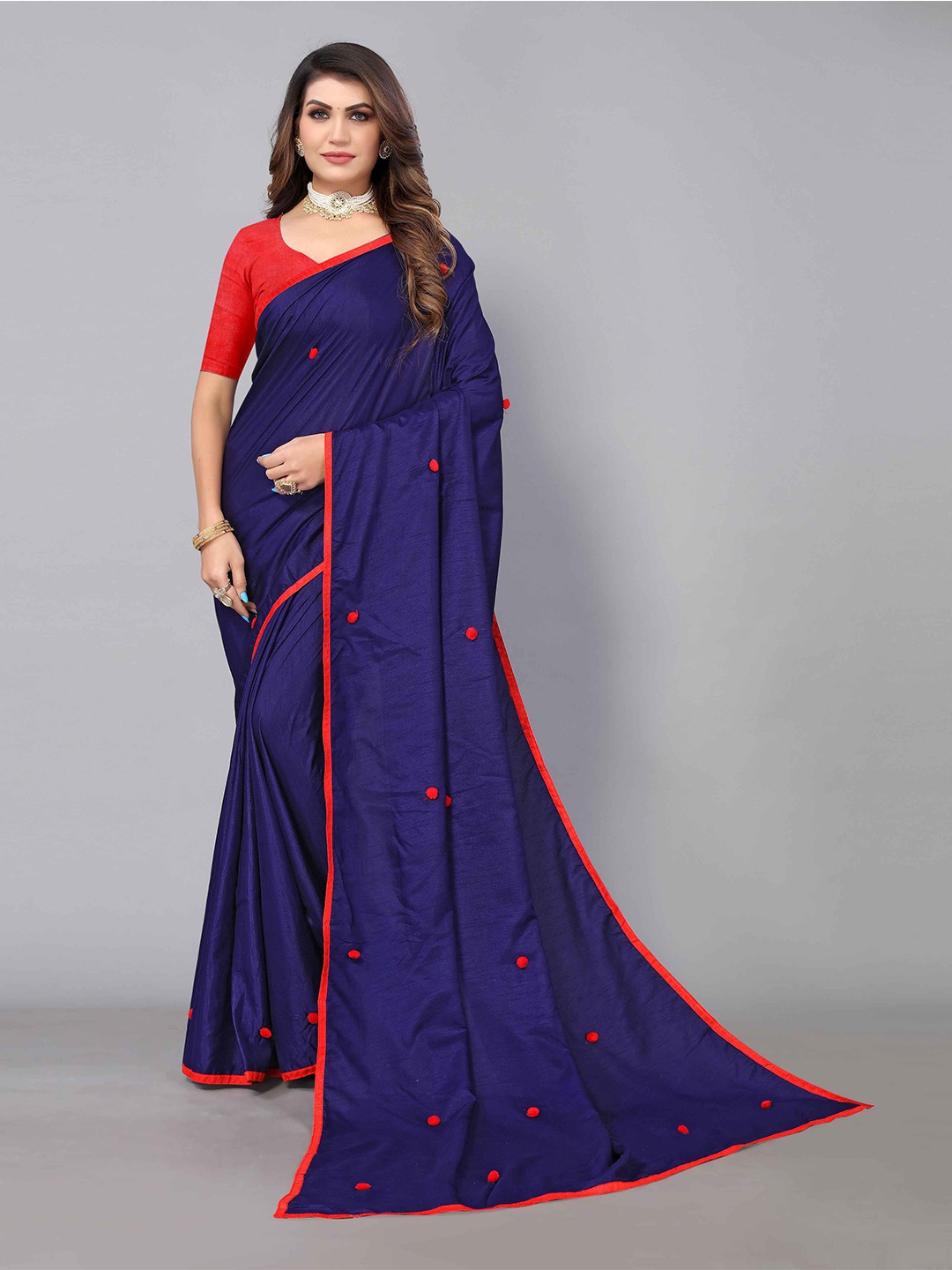 

Sunasi Embellished Saree with Blouse Piece, Navy blue