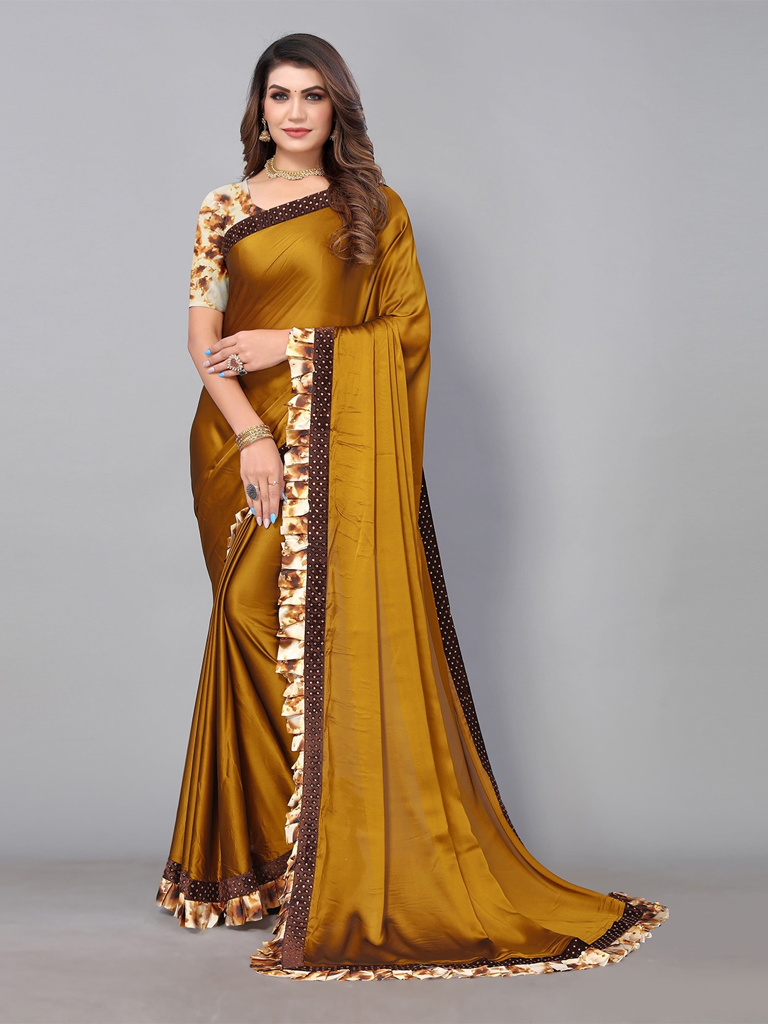 

Sunasi Beads and Stones Satin Embellished Border Saree, Brown