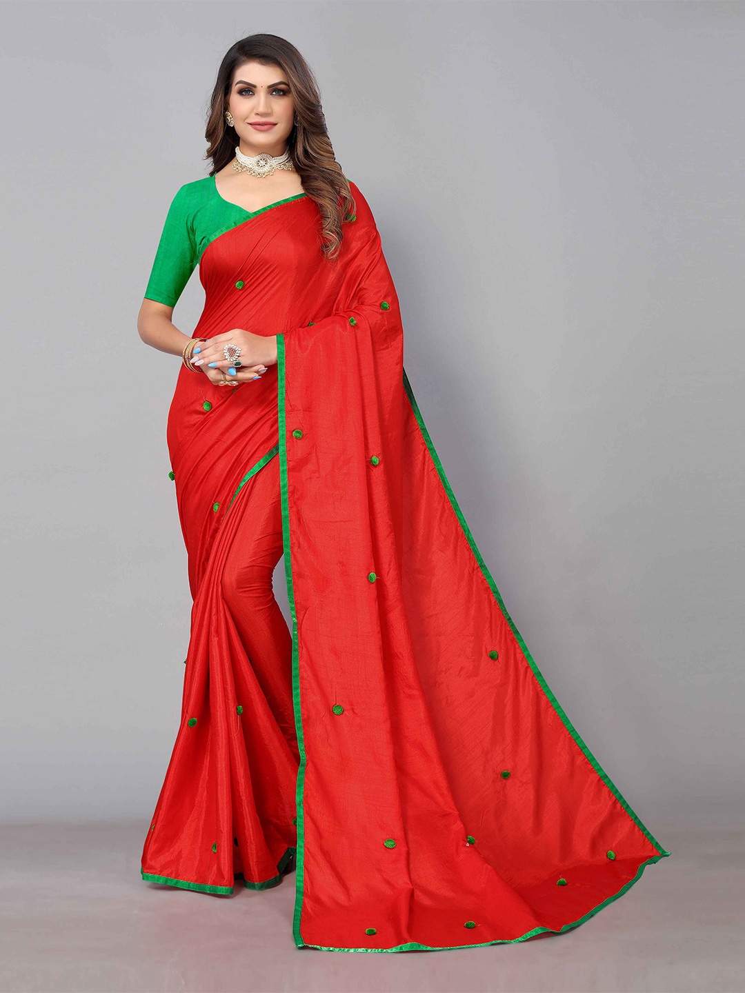 

Sunasi Embellished Saree Saree with Blouse Piece, Red