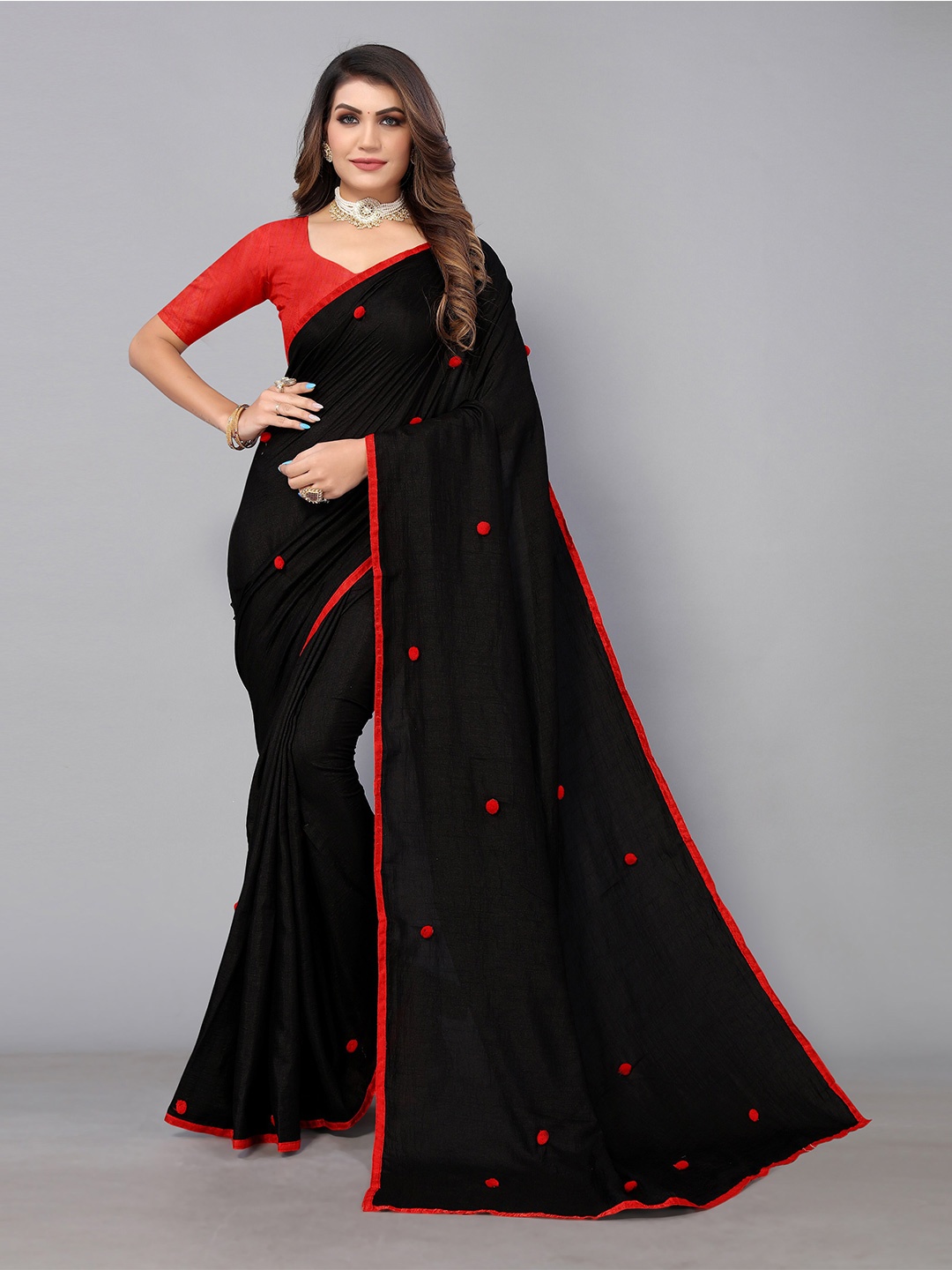 

Sunasi Embellished Saree Saree with Blouse Piece, Black