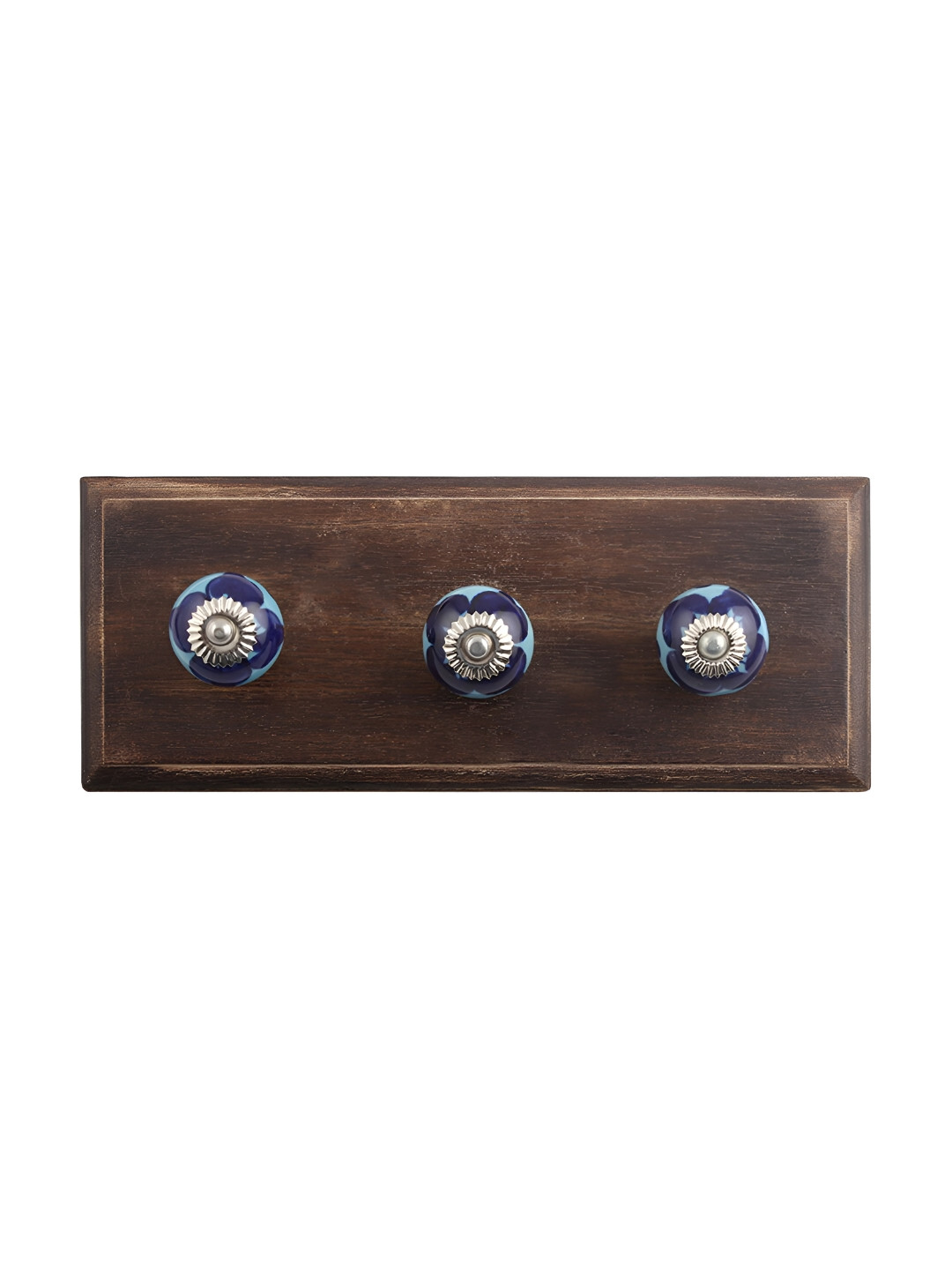 

Indianshelf Blue & White Floral Printed Melon Rectangle Shape Wooden Wall Hook