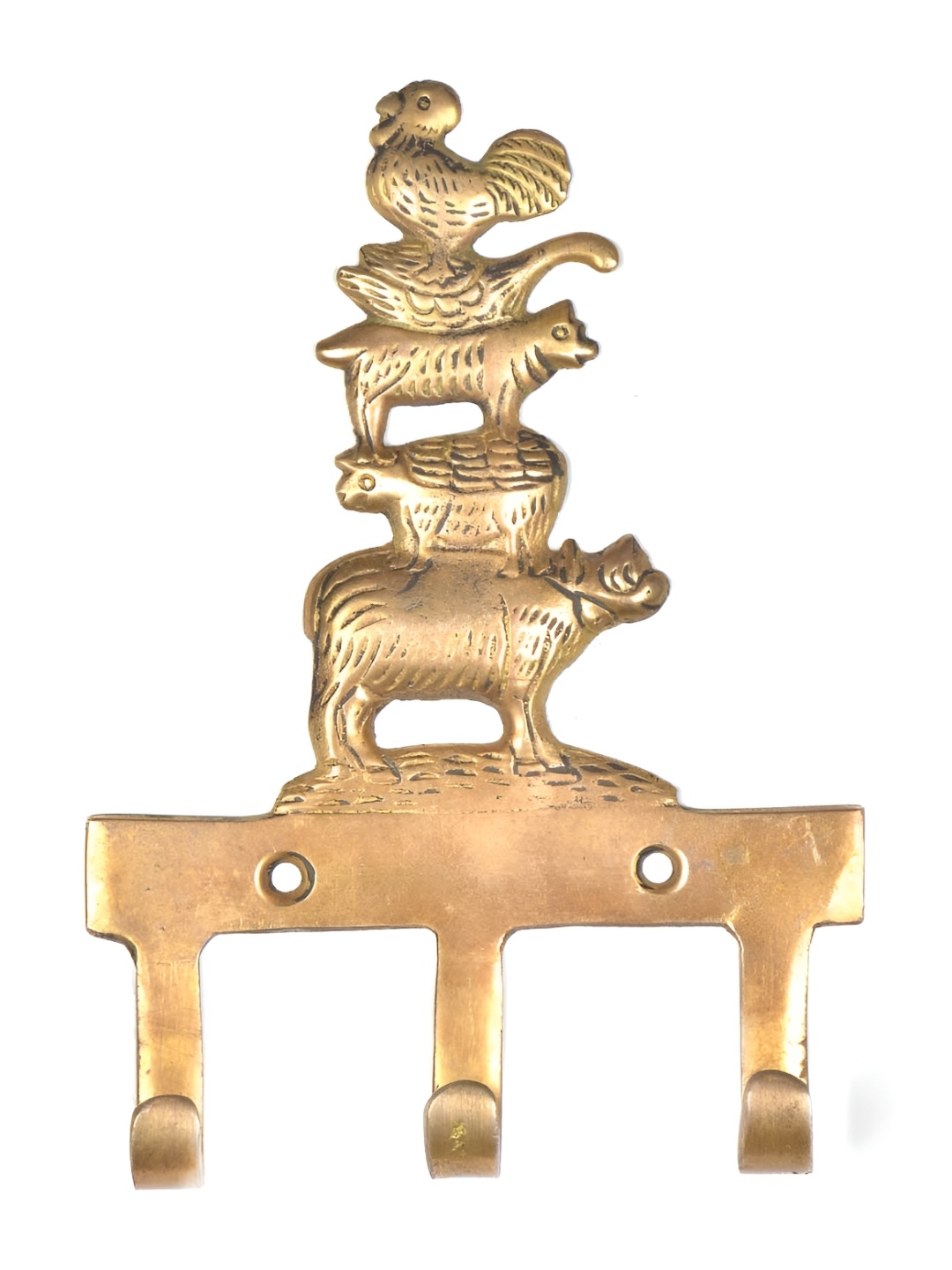 

Indianshelf Gold Toned Cow Pig Dog Duck Rooster Shape Brass Wall Hook