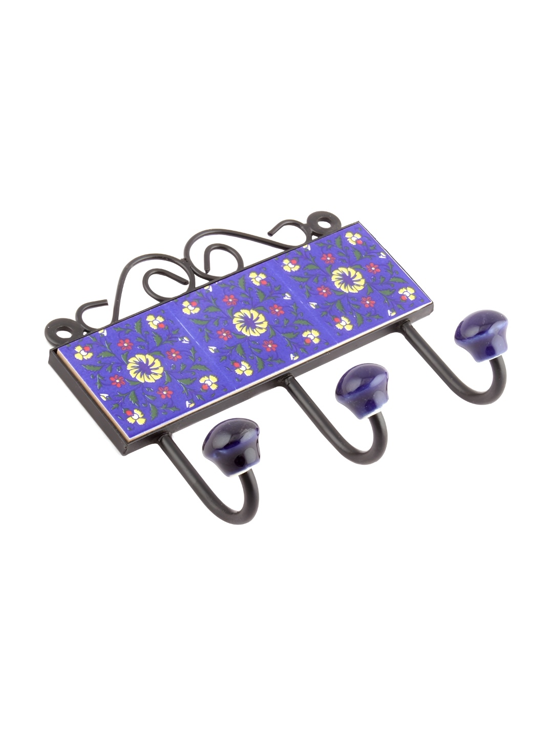 

Indianshelf Blue & Black Floral Printed Wall Key Holder