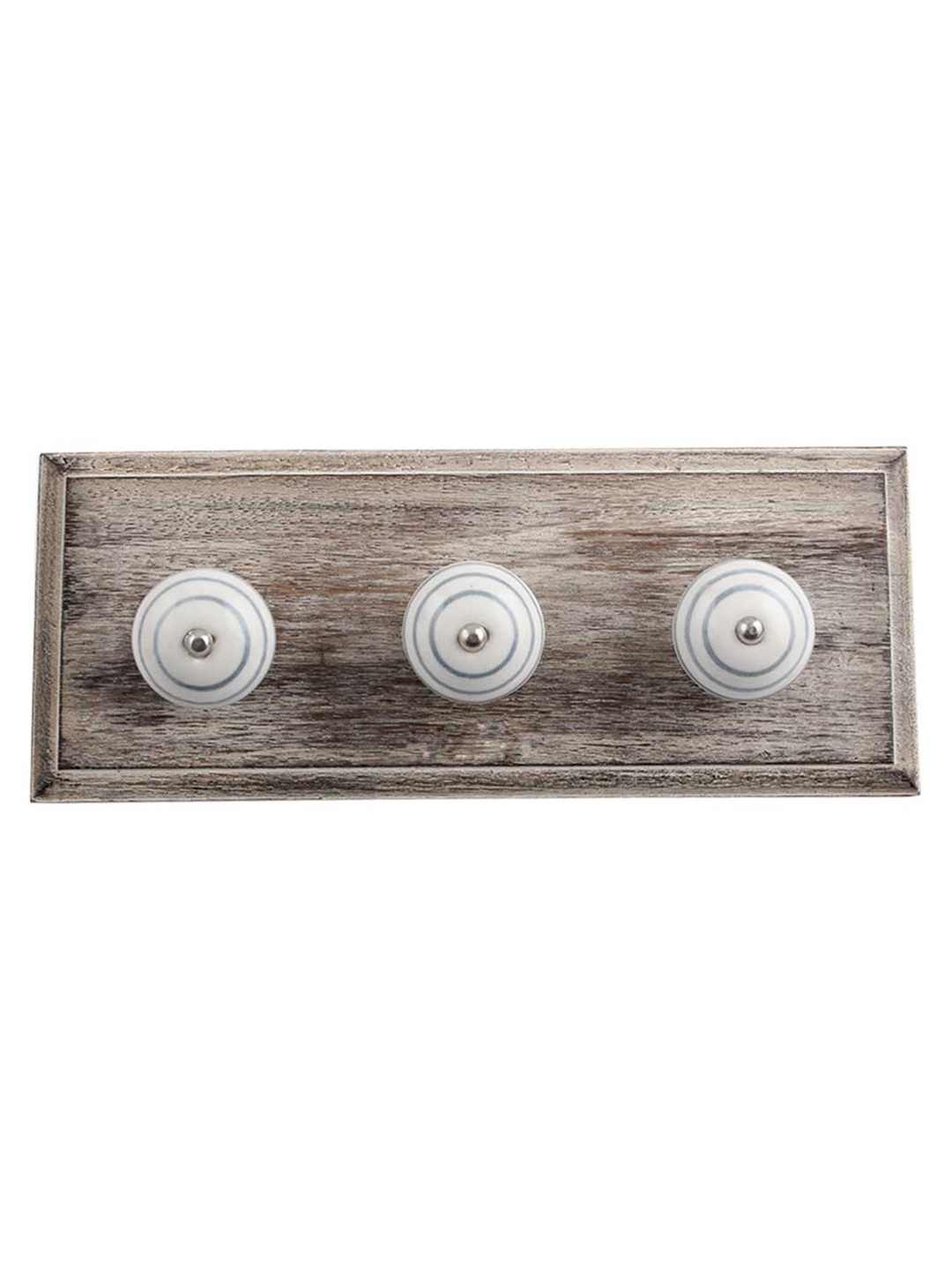 

Indianshelf White & Grey Stripe Printed Wooden Wall Hooks Key Holder