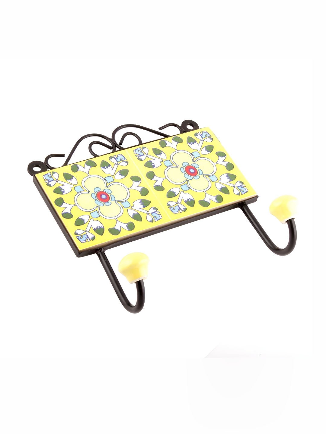 

Indianshelf Yellow & Black Floral Printed Wall Key Holder