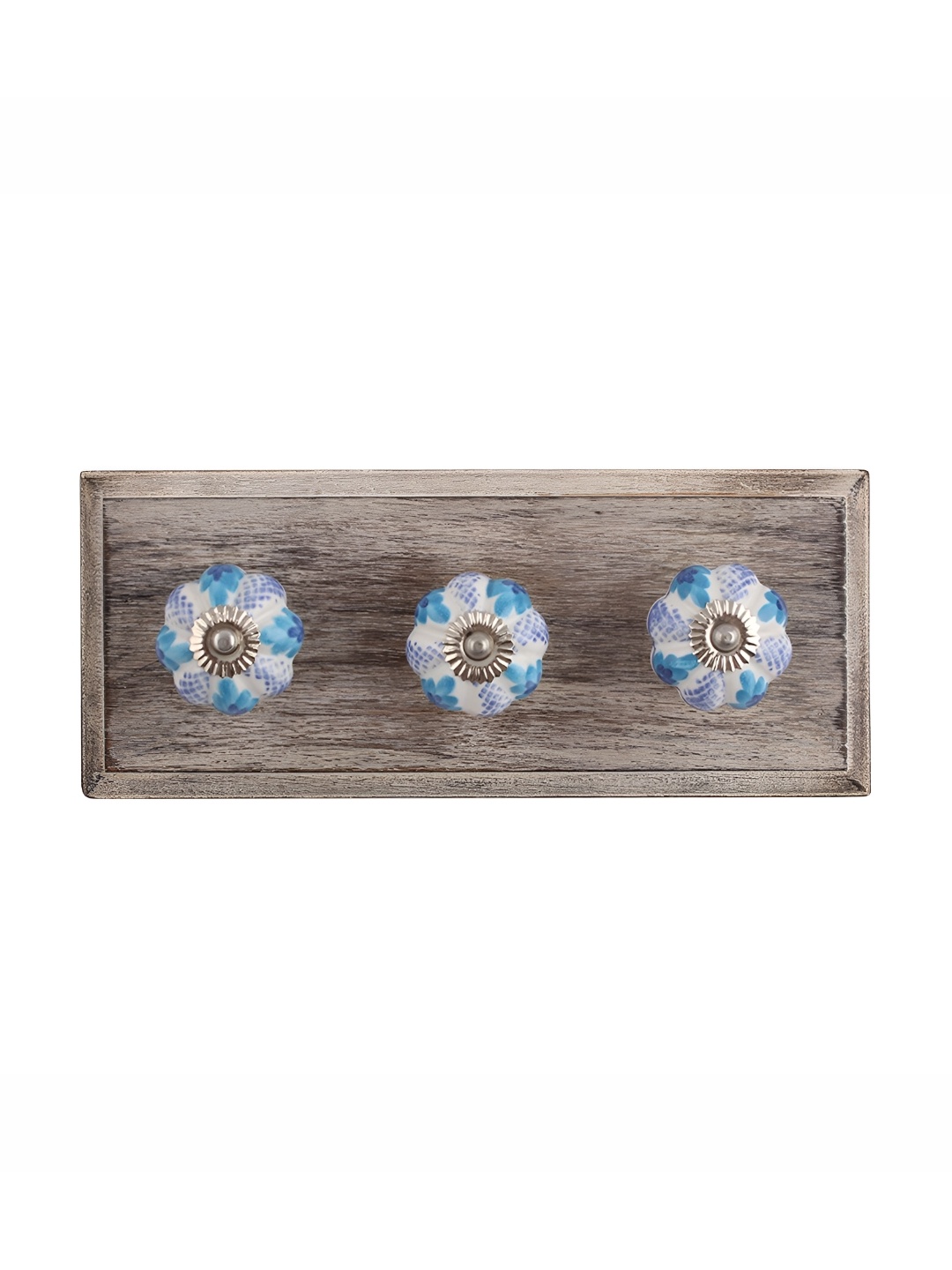 

Indianshelf Blue & White Floral Printed Melon Rectangle Shape Wooden Wall Hook